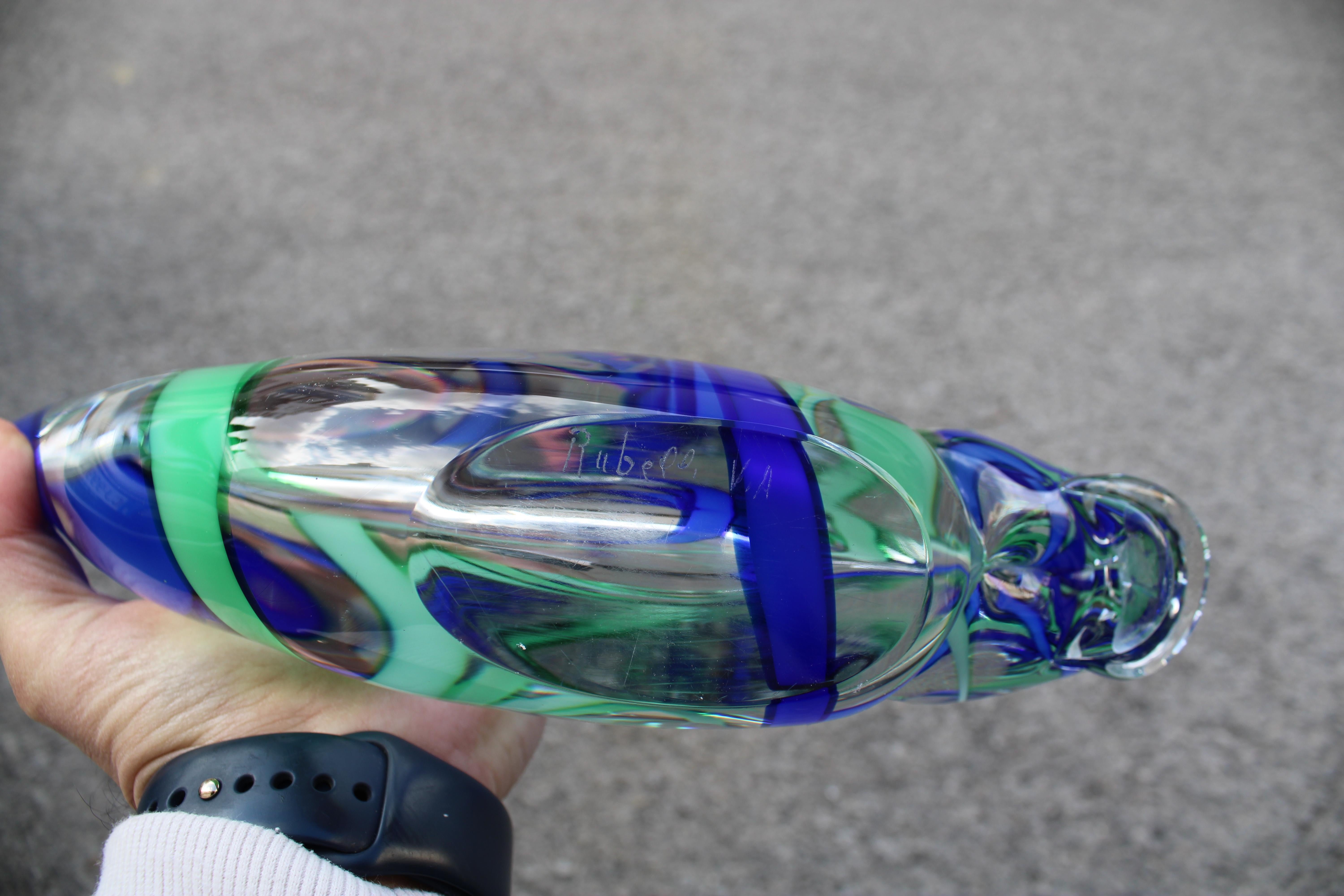 1970 Sculpture en verre de Murano en forme de poisson avec des couleurs bleues et jaunes Excellent état - En vente à Palermo, Sicily