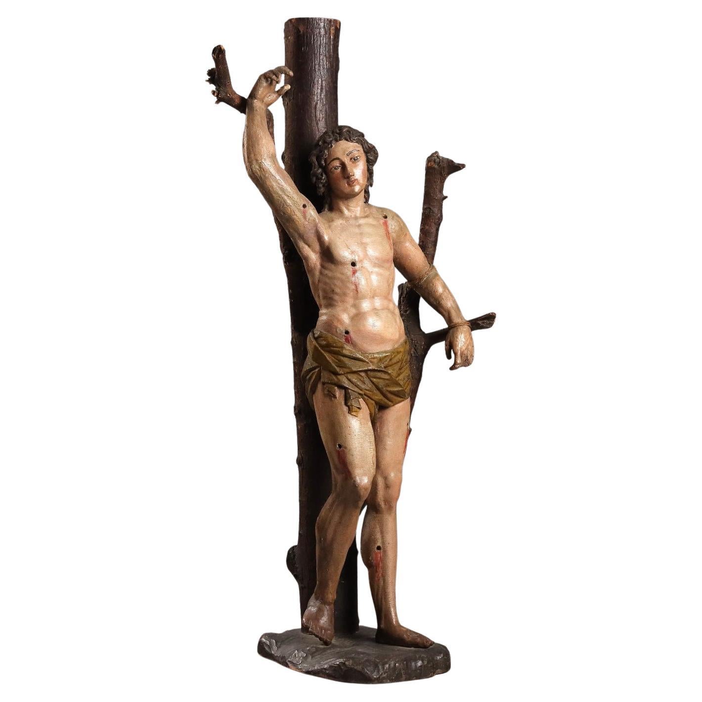 Scultura intagliata e policroma San Sebastiano fine XVII secolo