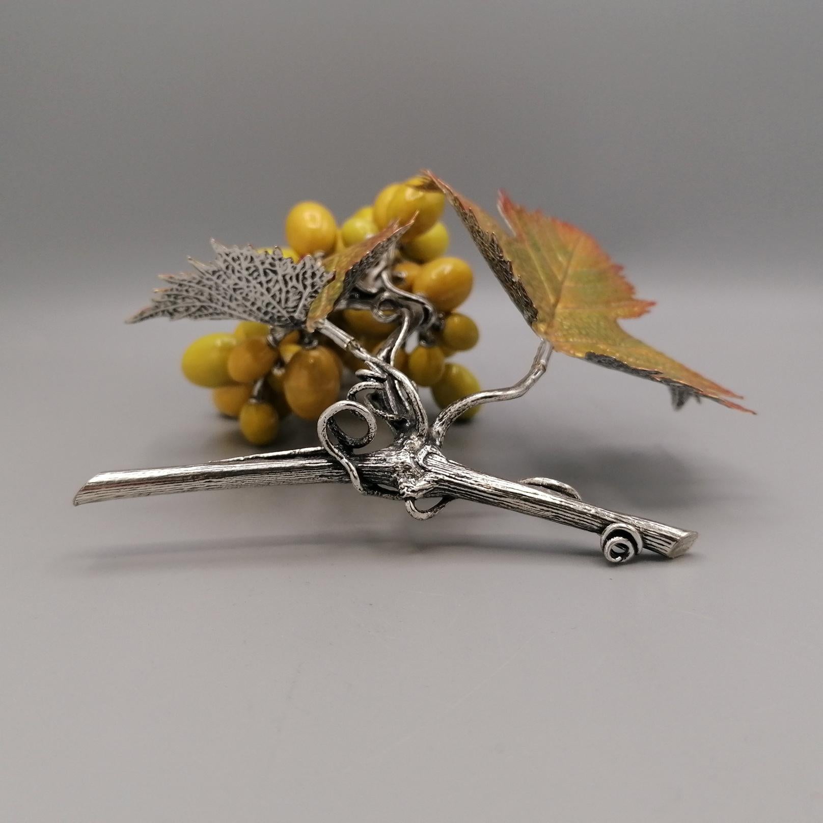 Italian grape bunch sculpture in solid 925 Sterling silver with enamels For Sale 5