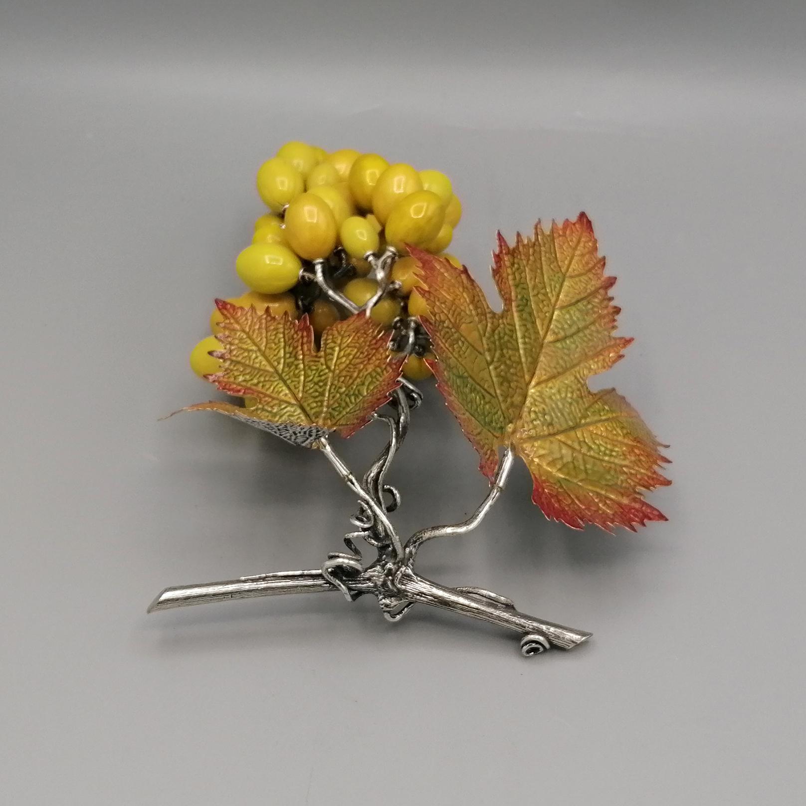 Italian grape bunch sculpture in solid 925 Sterling silver with enamels For Sale 6