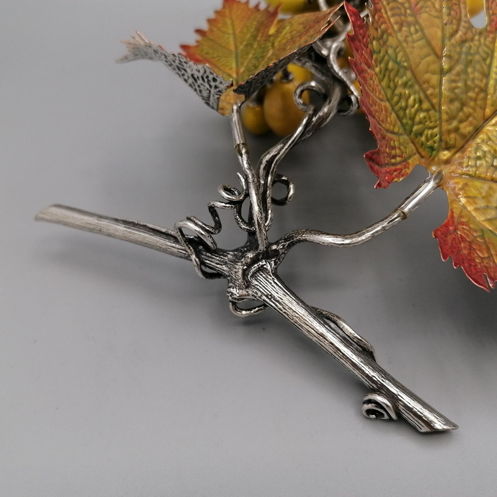 Italian grape bunch sculpture in solid 925 Sterling silver with enamels For Sale 8