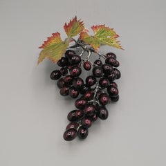 Scultura italiana grappolo uva in argento massiccio Sterling 925 con smalti