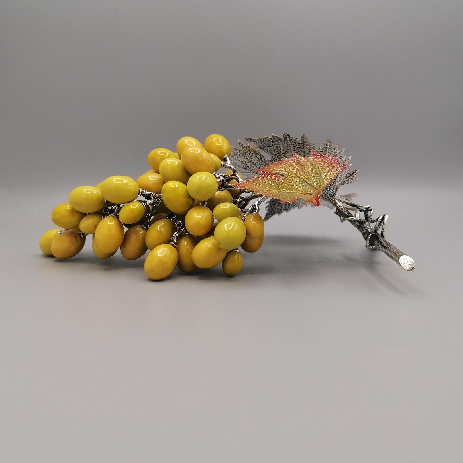 Sterling Silver Italian grape bunch sculpture in solid 925 Sterling silver with enamels For Sale