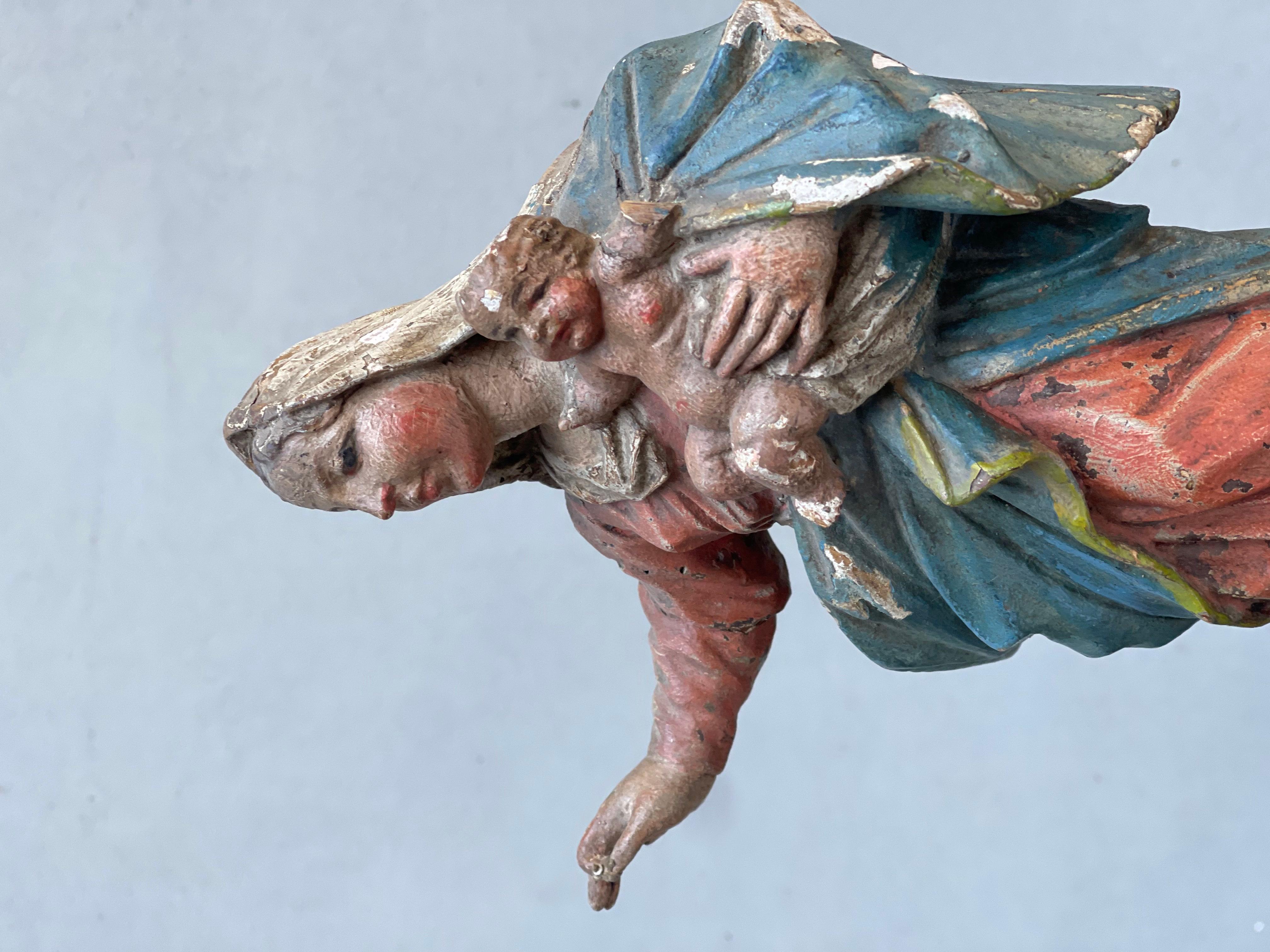 scultura lignea 18 secolo madonna con bambino policroma - sculpture - wood  For Sale 6