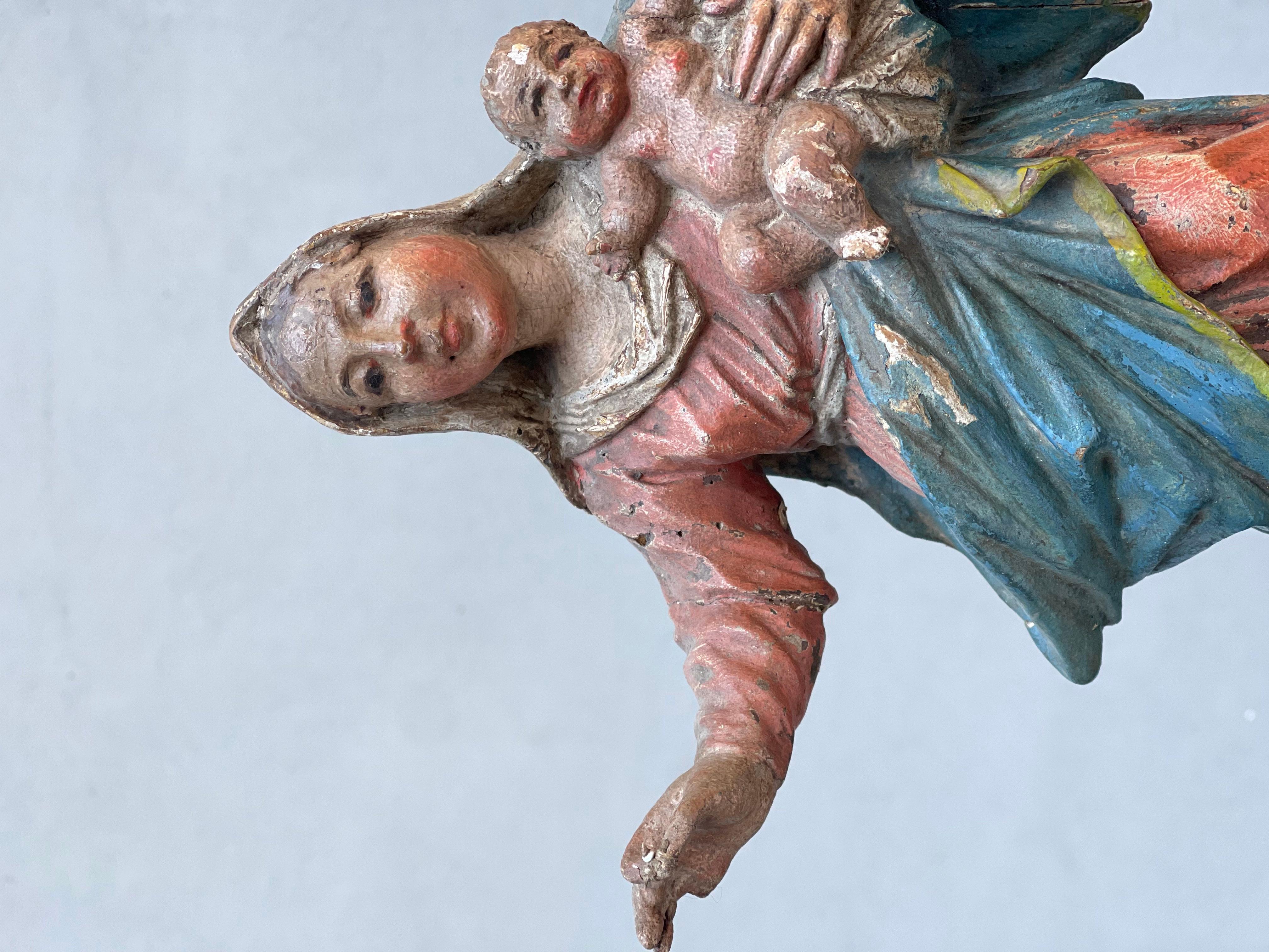 scultura lignea 18 secolo madonna con bambino policroma - sculpture - wood  For Sale 7