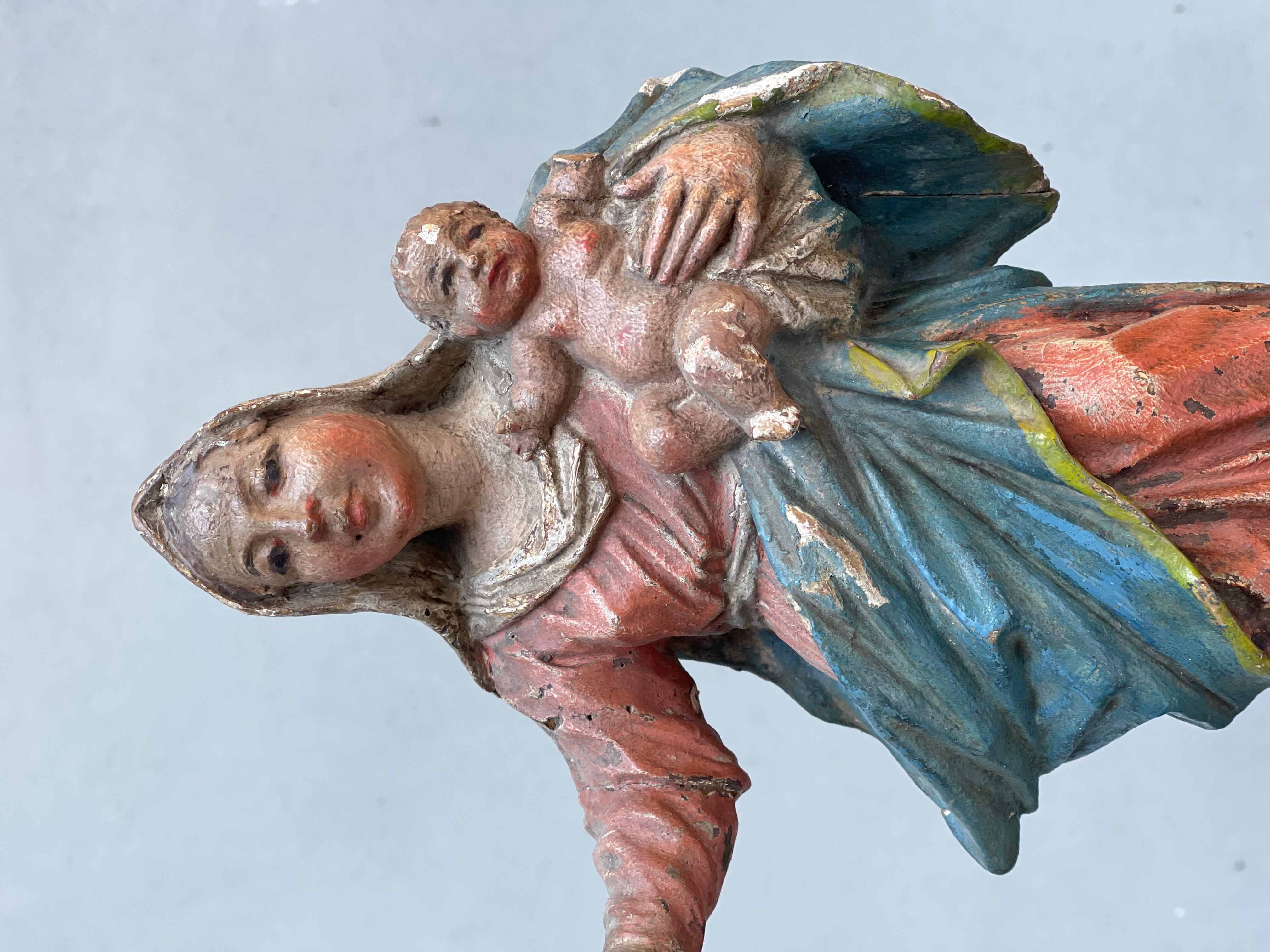 scultura lignea 18 secolo madonna con bambino policroma - sculpture - wood  For Sale 8