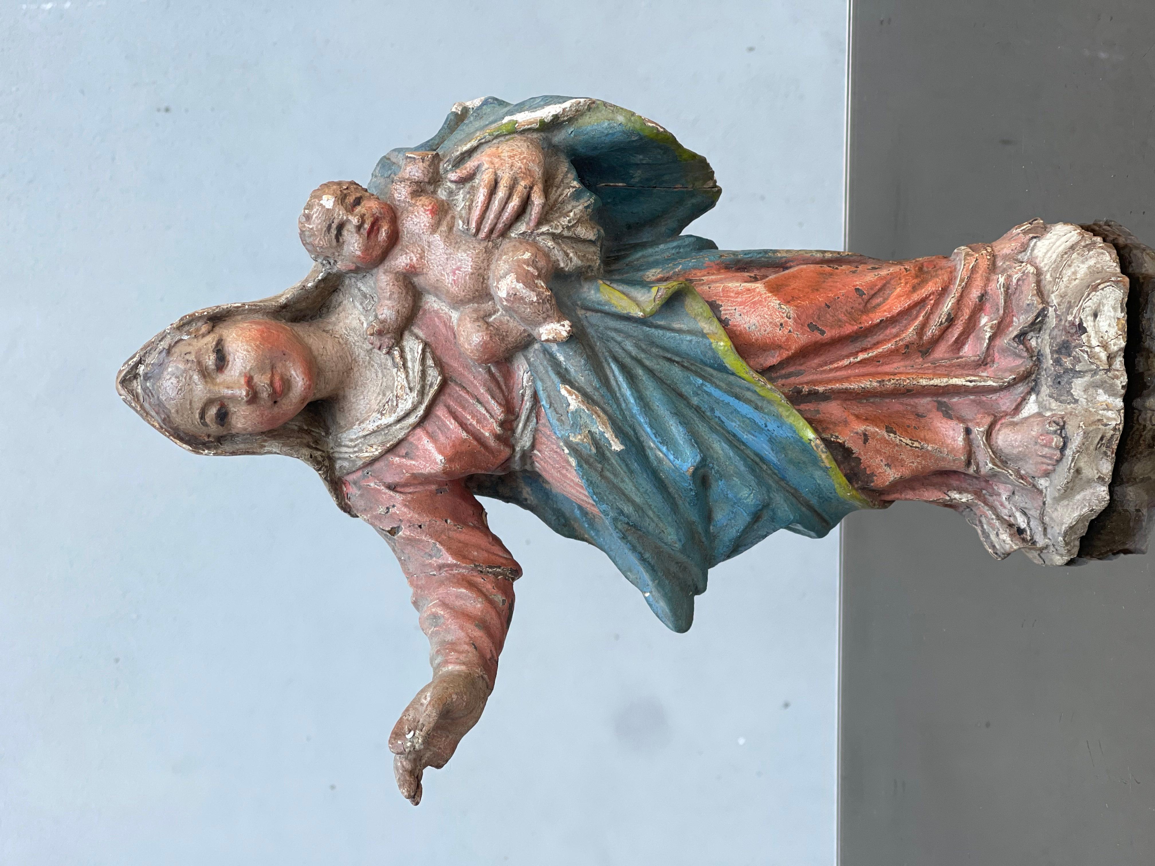 scultura lignea 18 secolo madonna con bambino policroma - sculpture - wood  For Sale 9