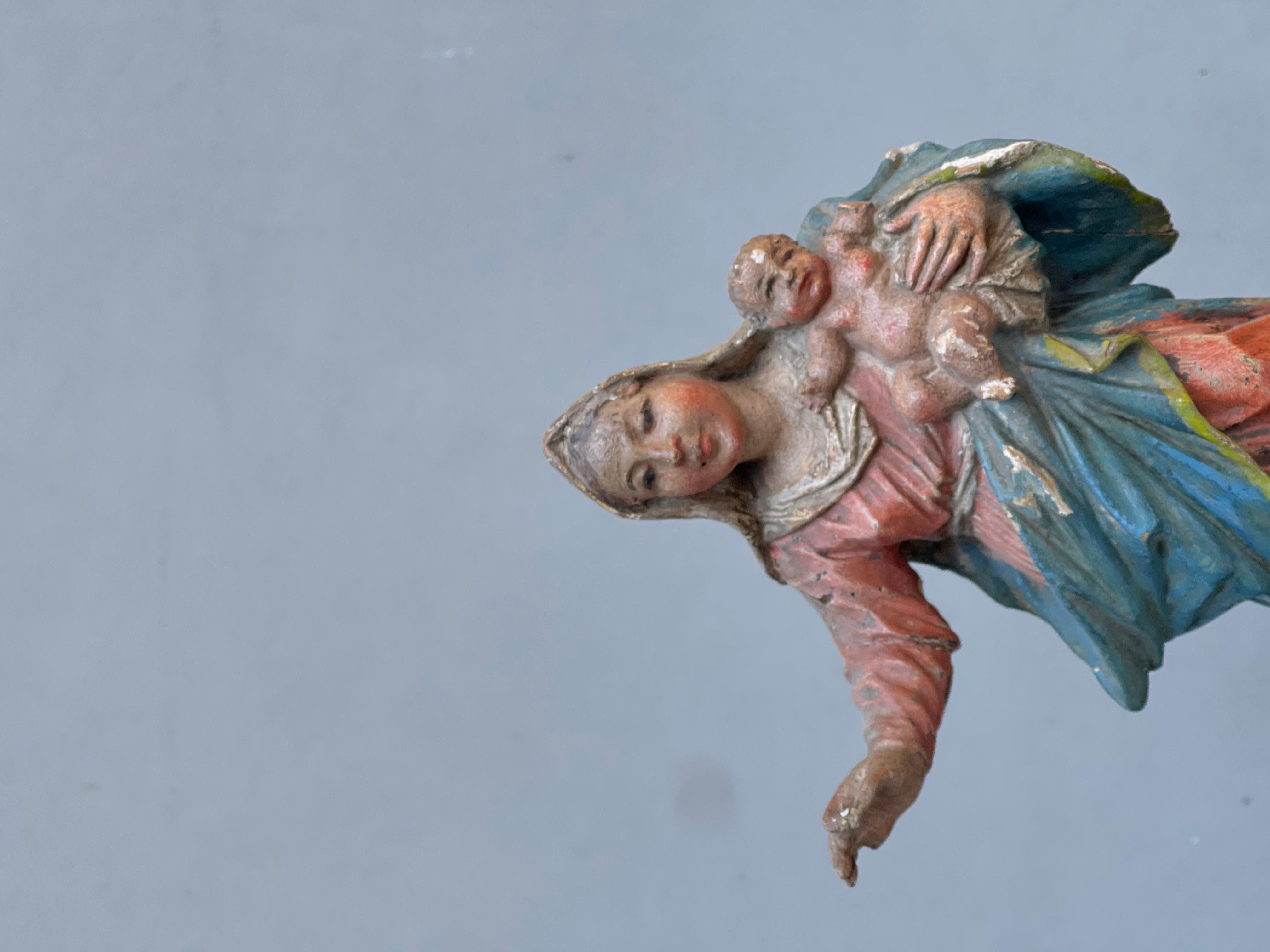 scultura lignea 18 secolo madonna con bambino policroma - sculpture - wood  For Sale 10