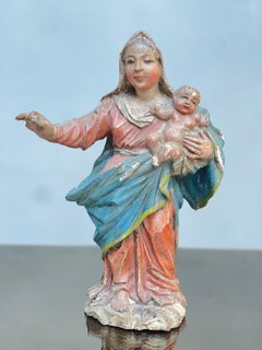 scultura lignea 18 secolo madonna con bambino policroma - sculpture - wood