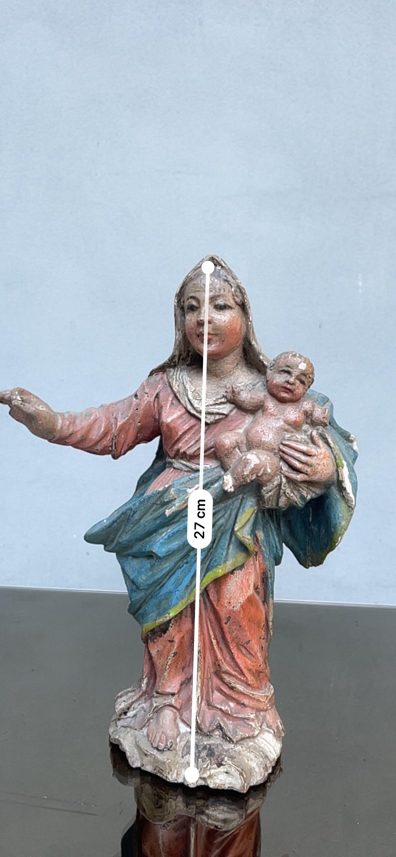18th Century and Earlier scultura lignea 18 secolo madonna con bambino policroma - sculpture - wood  For Sale
