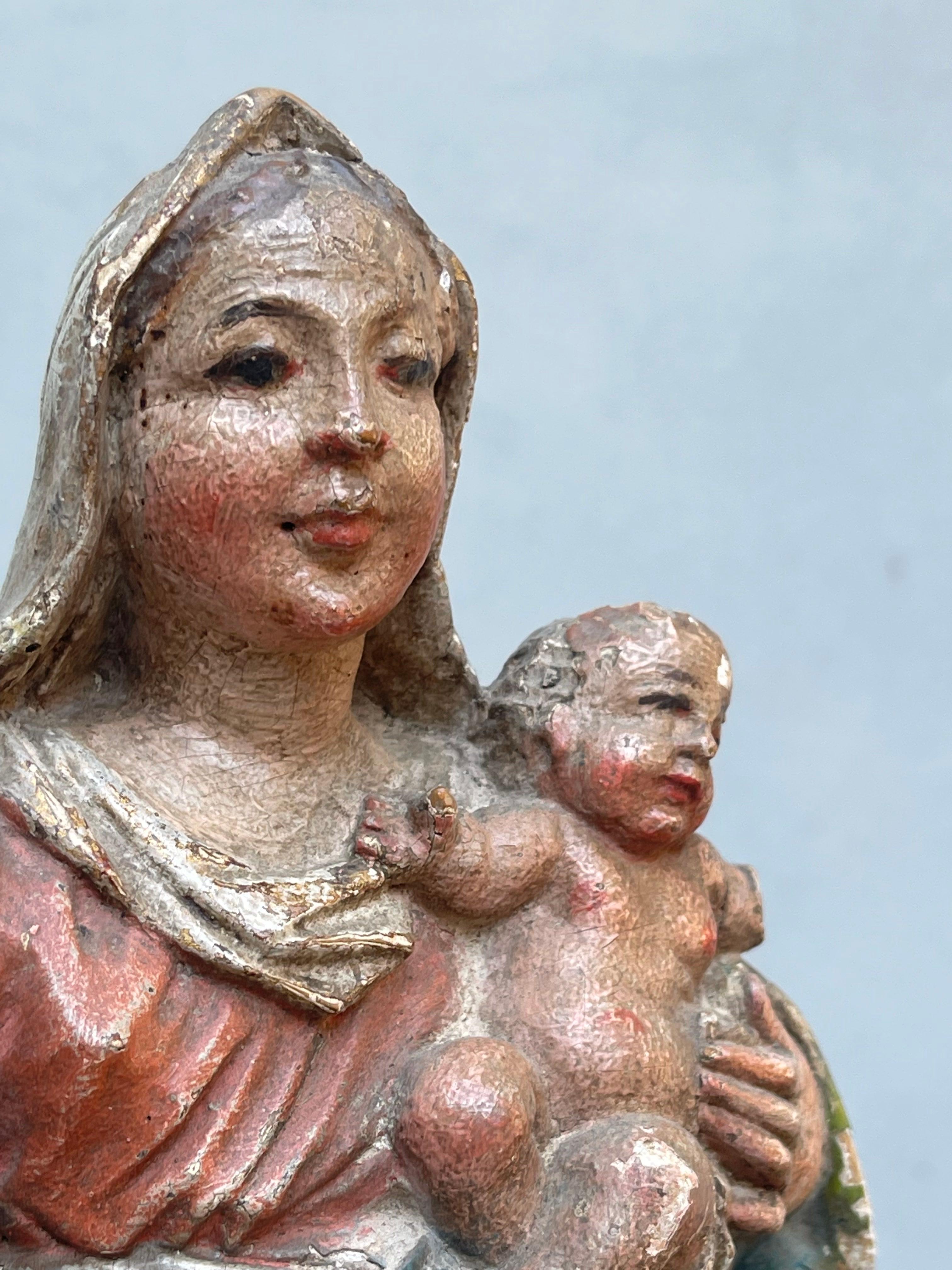 scultura lignea 18 secolo madonna con bambino policroma - sculpture - wood  For Sale 1