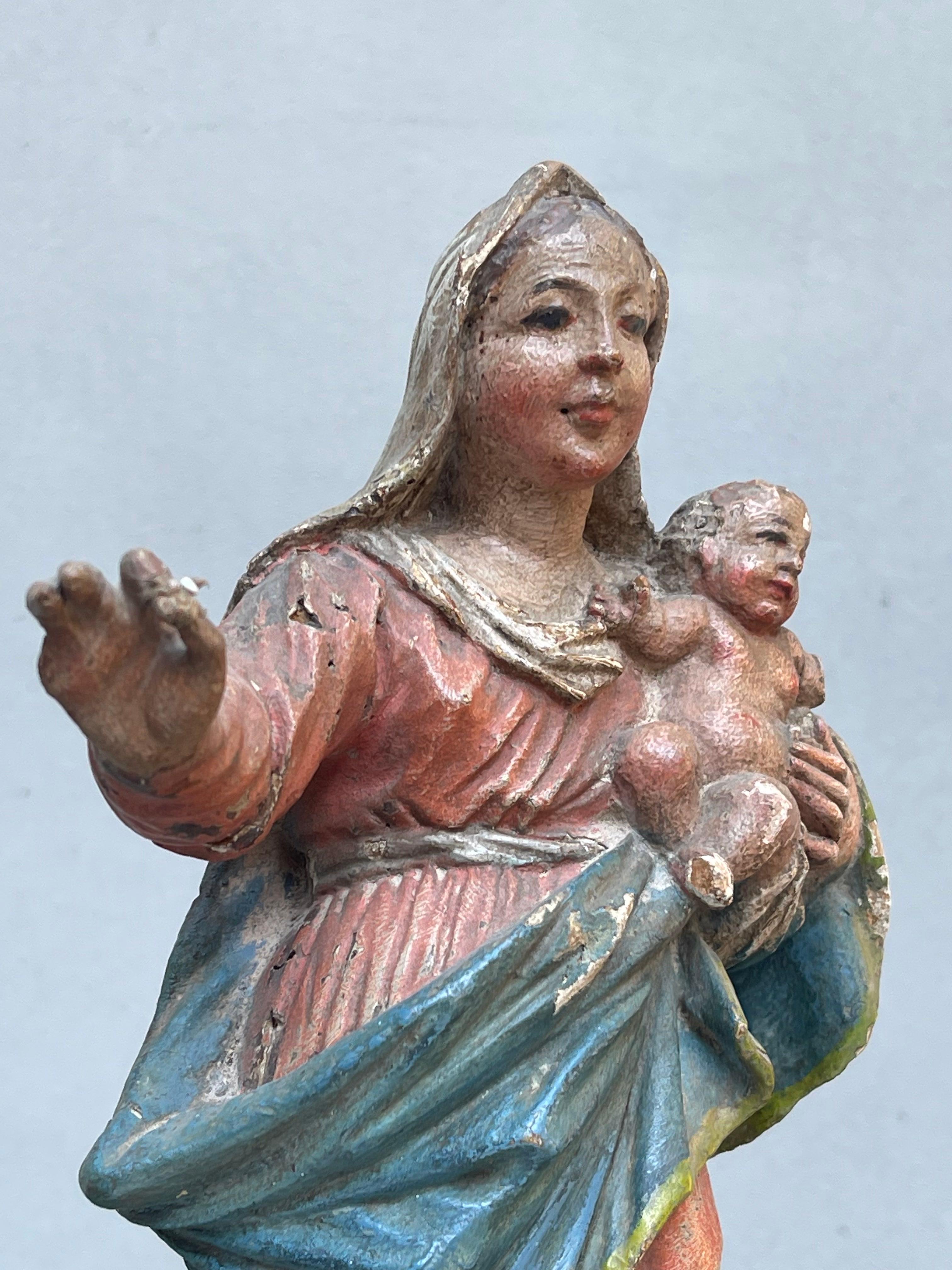 scultura lignea 18 secolo madonna con bambino policroma - sculpture - wood  For Sale 2