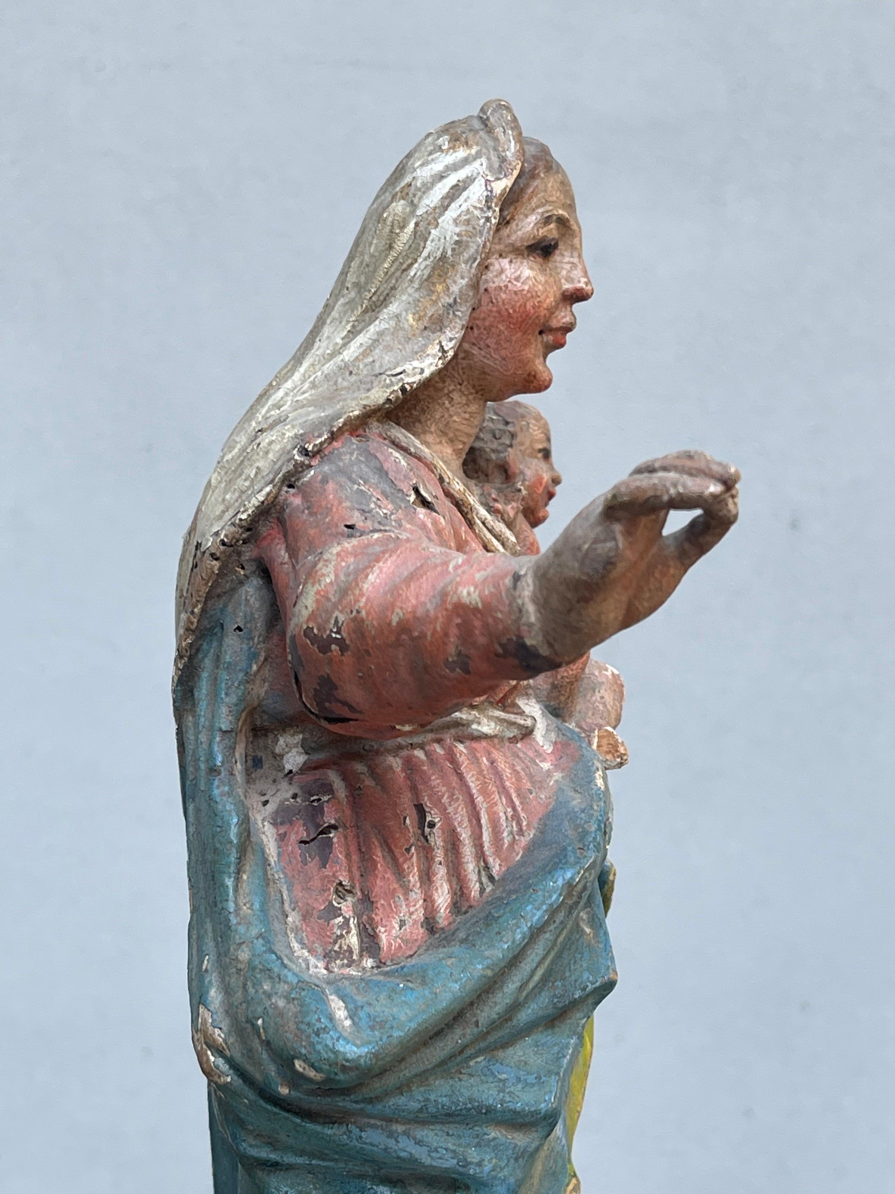 scultura lignea 18 secolo madonna con bambino policroma - sculpture - wood  For Sale 3