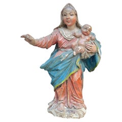 scultura lignea 18 secolo madonna con bambino policroma - sculpture en bois 