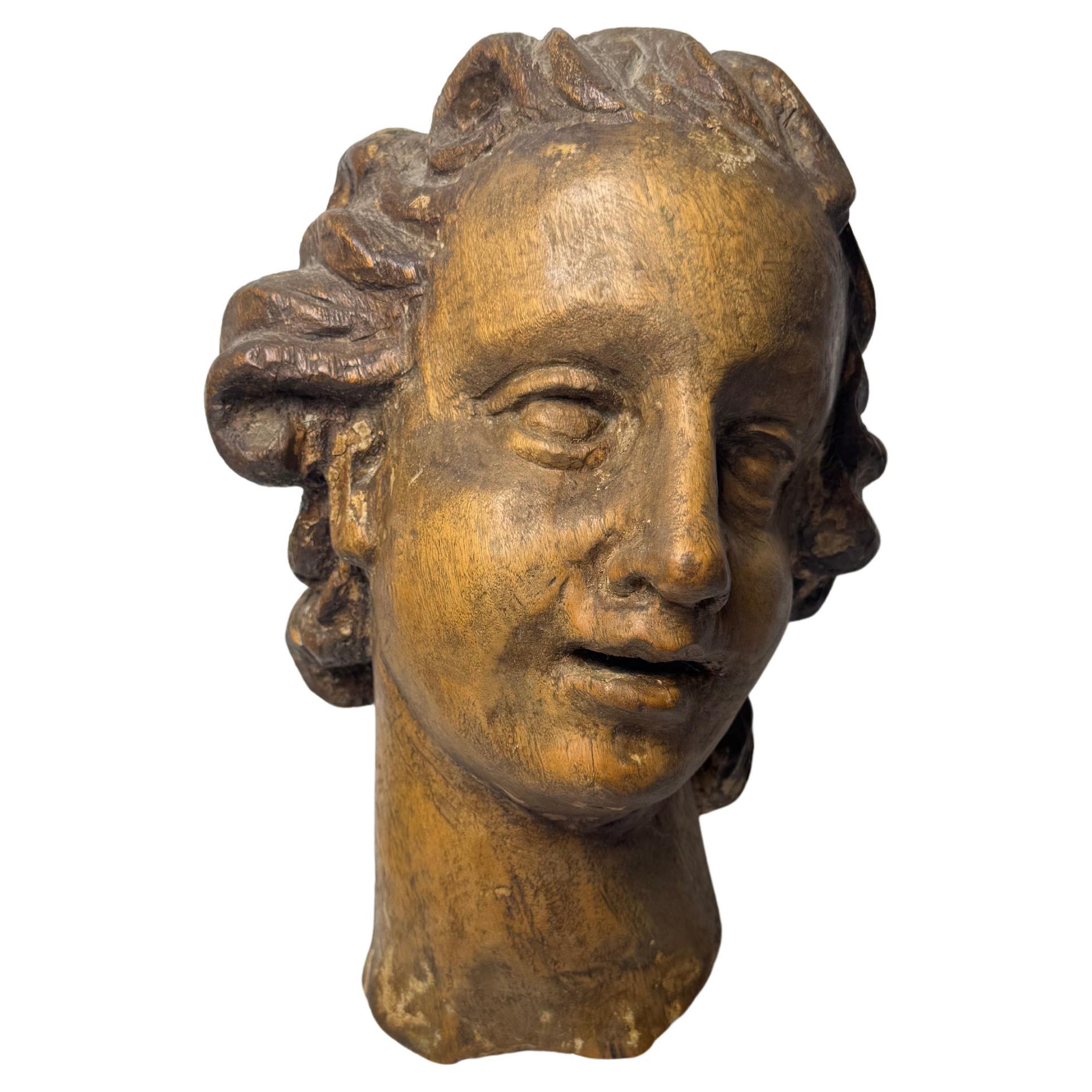 Scultura lignea raffigurante testa di angelo - Genova (Italia) XVII secolo in vendita