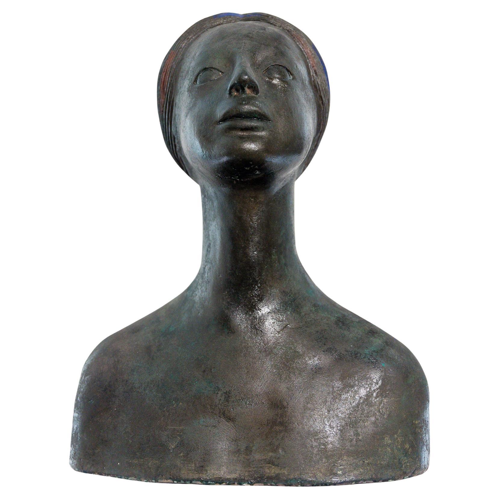 Scultura mezzo busto di donna etiope in terracotta di Gino Zattoni - anni 
50 For Sale