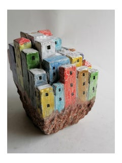 scultura originale- Panorama paese d'Italia scolpito e decorato a smalto dipinto