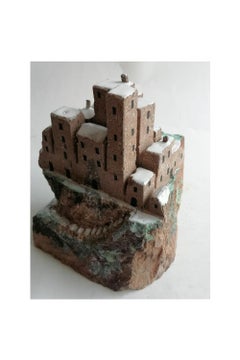 sculpture originale - Panorama pays d'Italie sculpté et décoré en émail peint