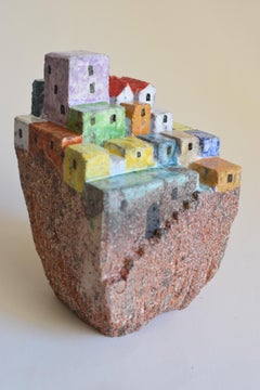 scultura originale- Panorama paese d'Italia scolpito e decorato a smalto dipinto