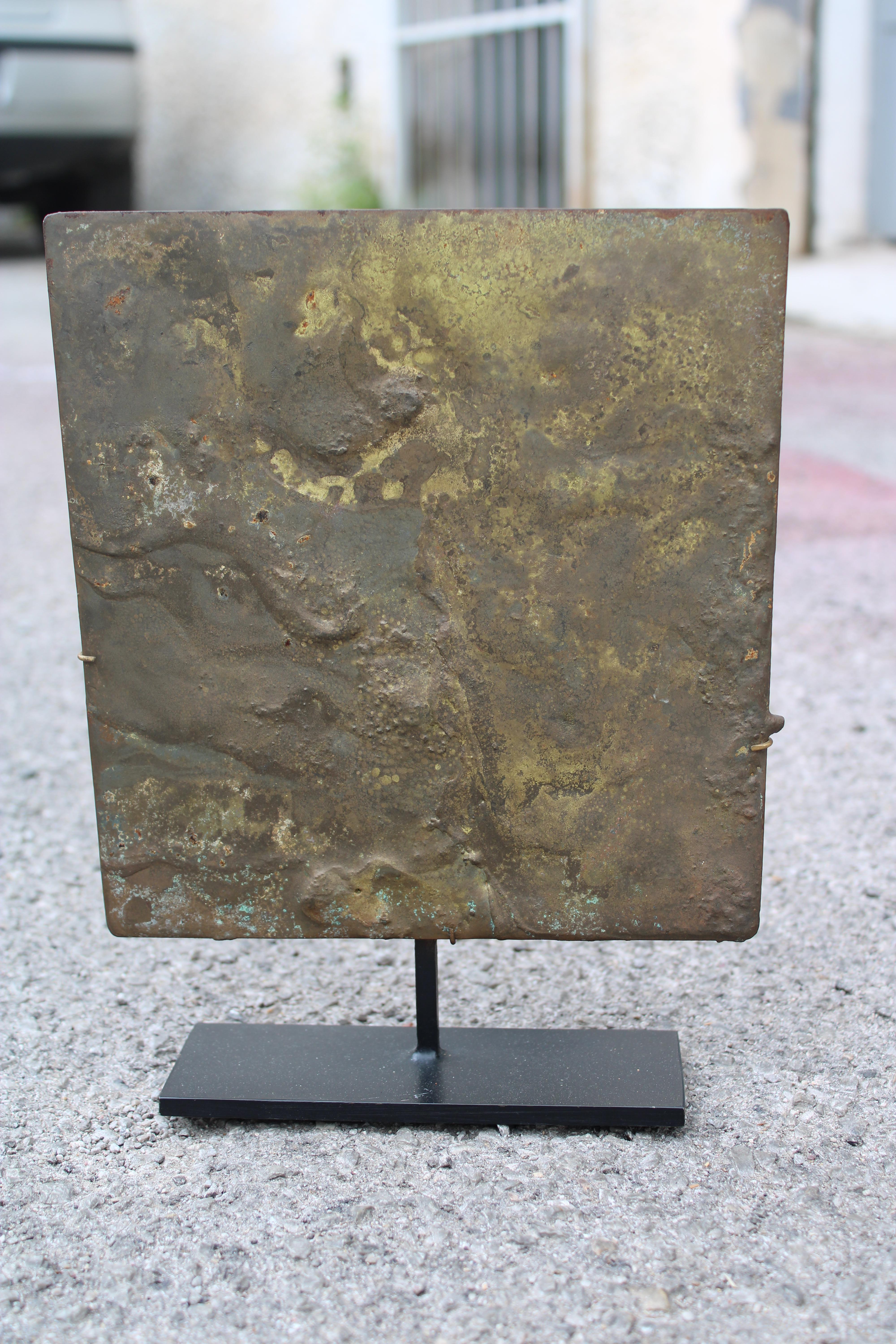 Harry Bertoria 1960 quadratische Skulptur aus vergoldeter Bronze und schwarzem Sockel (Brutalismus) im Angebot