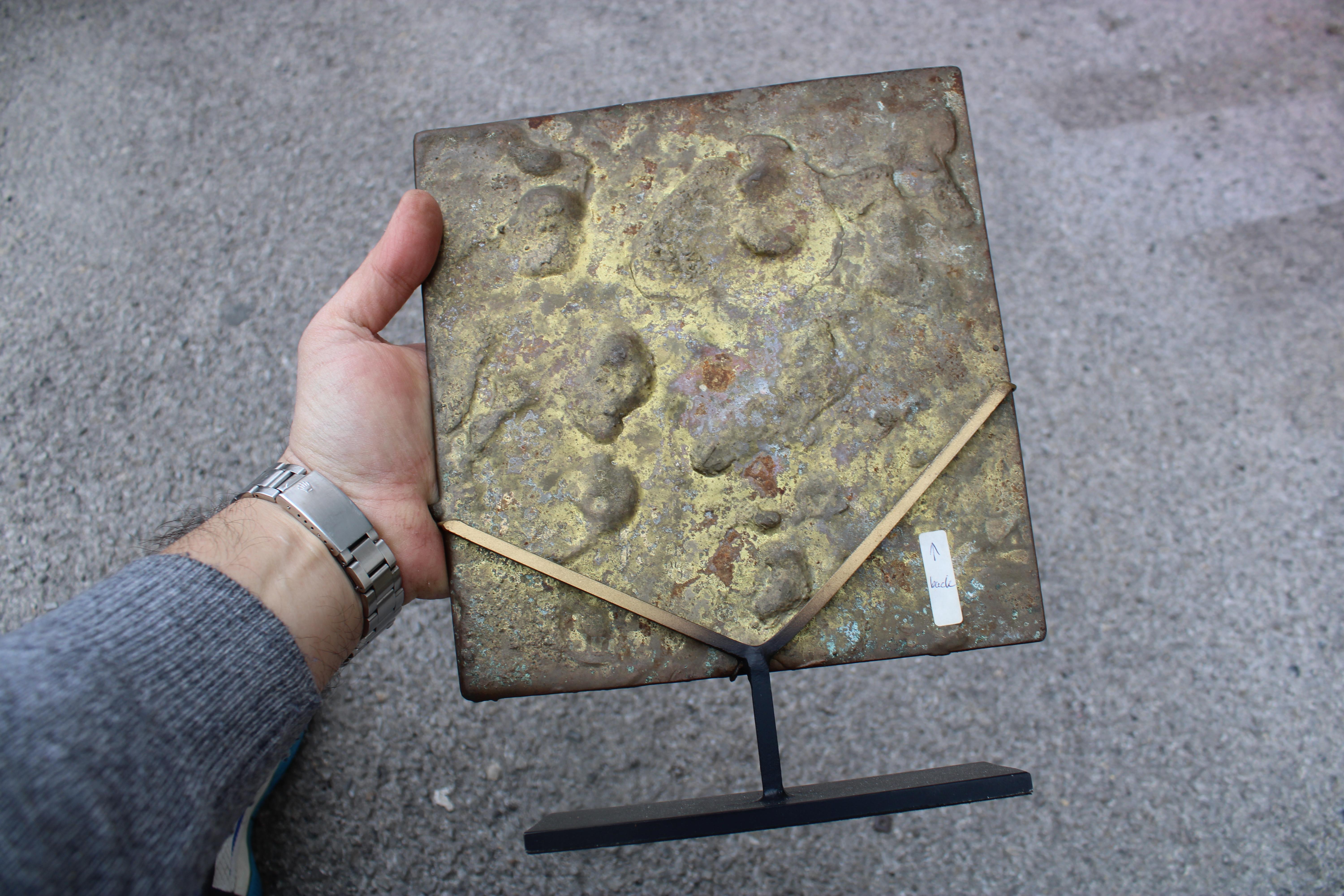 Harry Bertoria 1960 quadratische Skulptur aus vergoldeter Bronze und schwarzem Sockel im Angebot 1