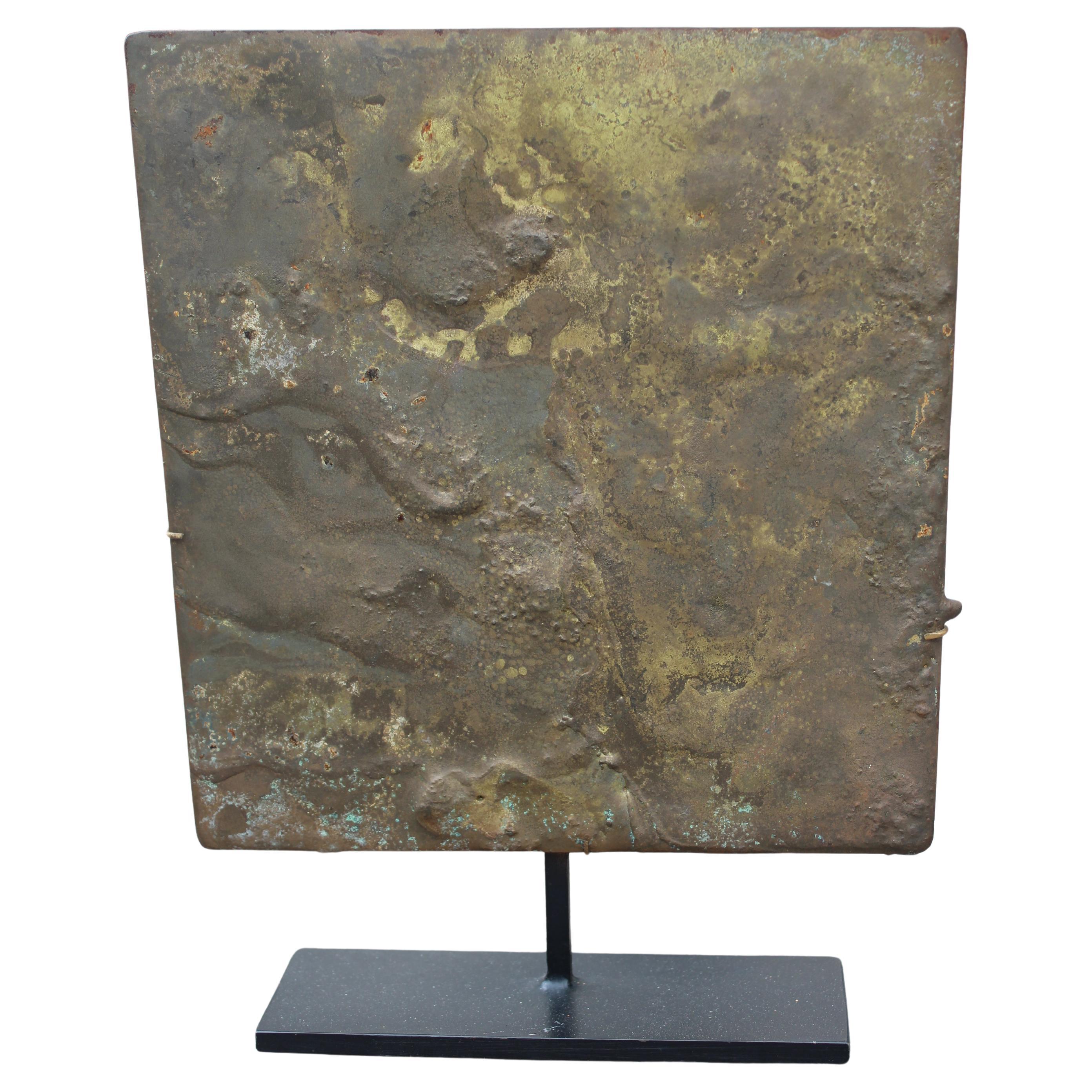 Harry Bertoria 1960 quadratische Skulptur aus vergoldeter Bronze und schwarzem Sockel im Angebot