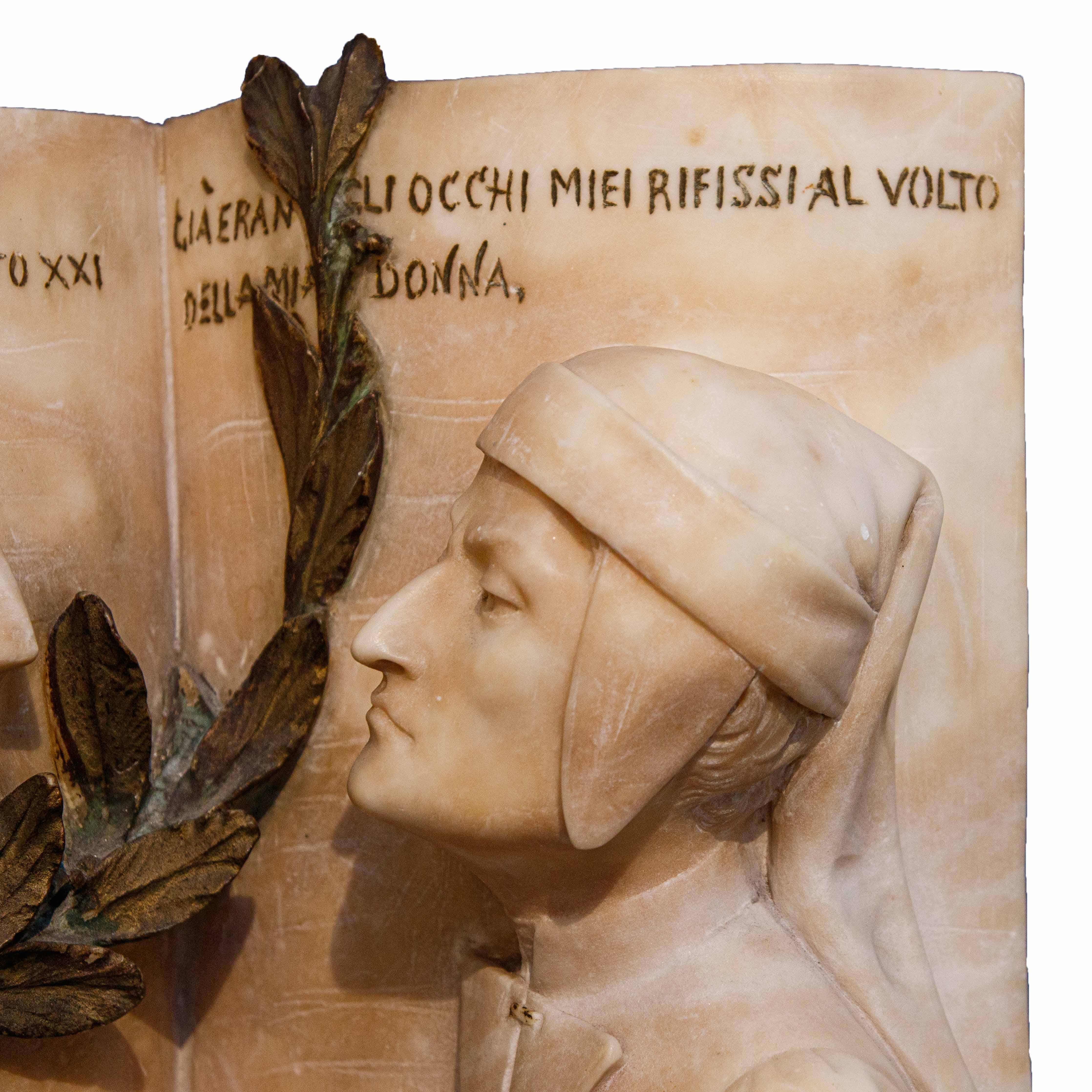 Sculpture depicting Dante and Beatrice, Alabaster, 20th century In Good Condition For Sale In Milan, IT