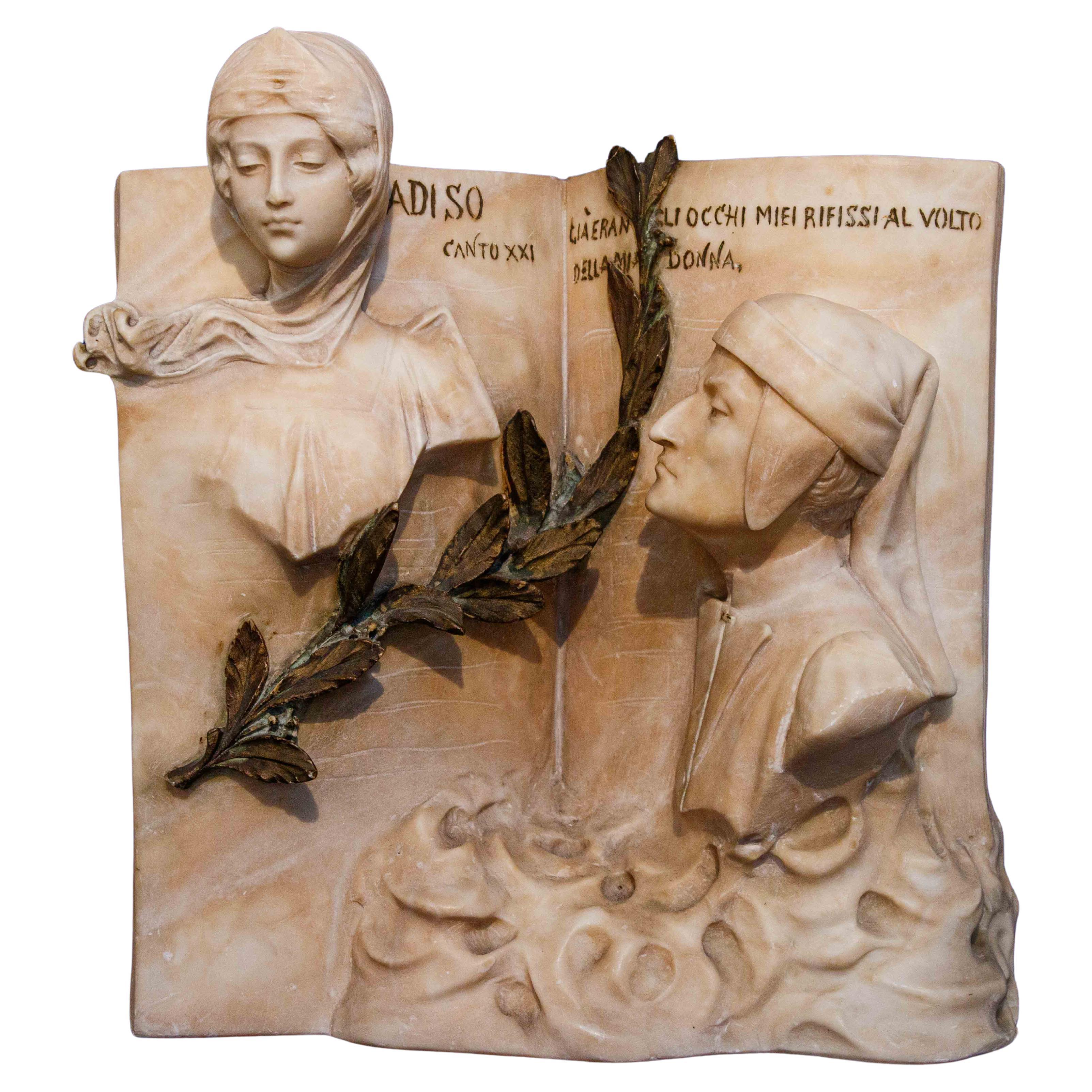 Sculpture depicting Dante and Beatrice, Alabaster, 20th century For Sale