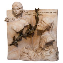 Skulptur mit der Darstellung von Dante und Beatrice, Alabaster, 20