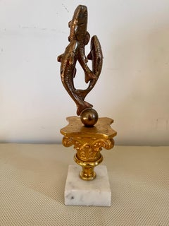 Escultura trofeo de pesca de época italiana del siglo XX en bronce y mármol