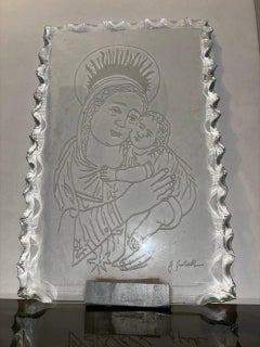 Unique sculpture Maternity in Martellato glass with engraved signature dated 1969
