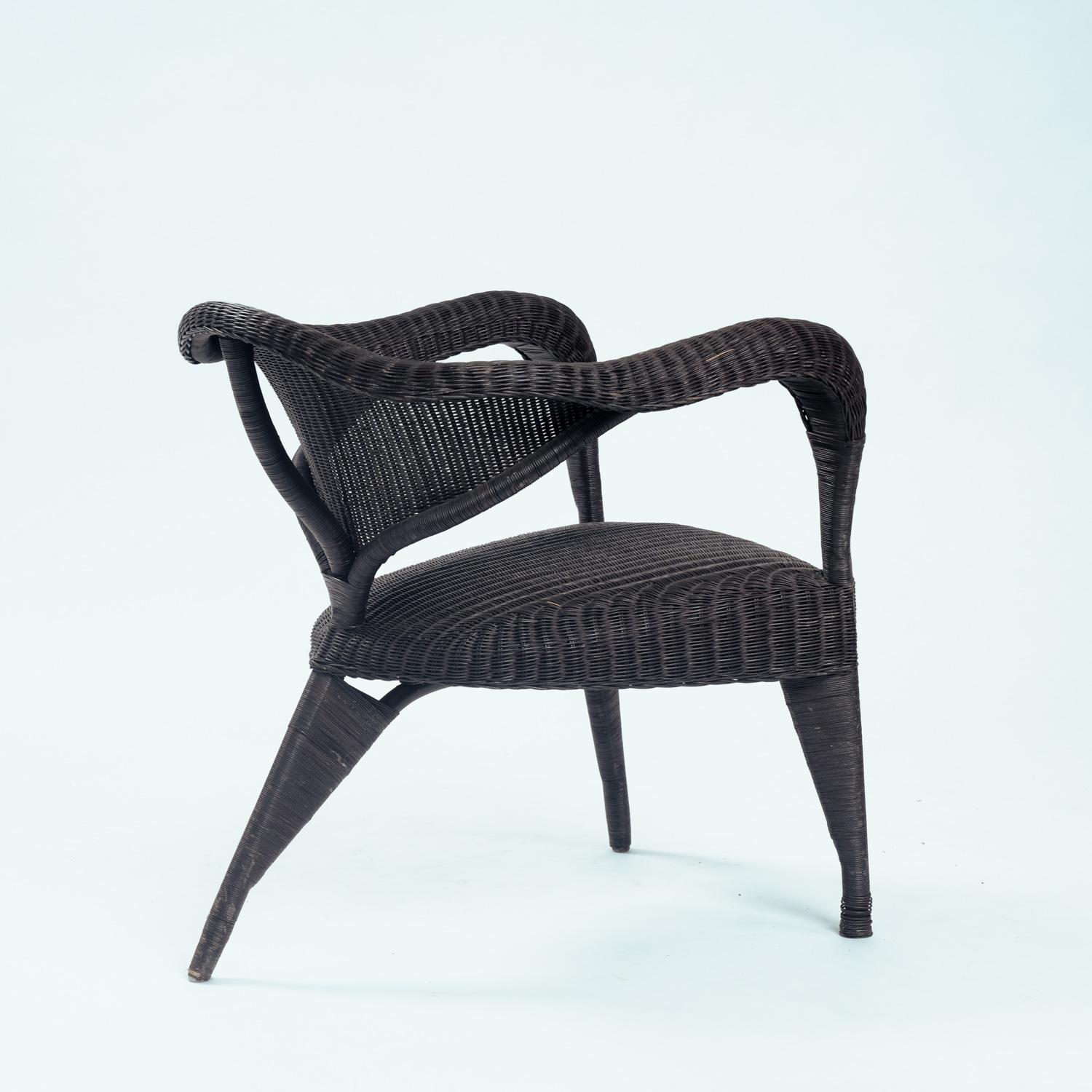 Sillón de ratán trípode orgánico Scultural, 2, años 80 en venta 2