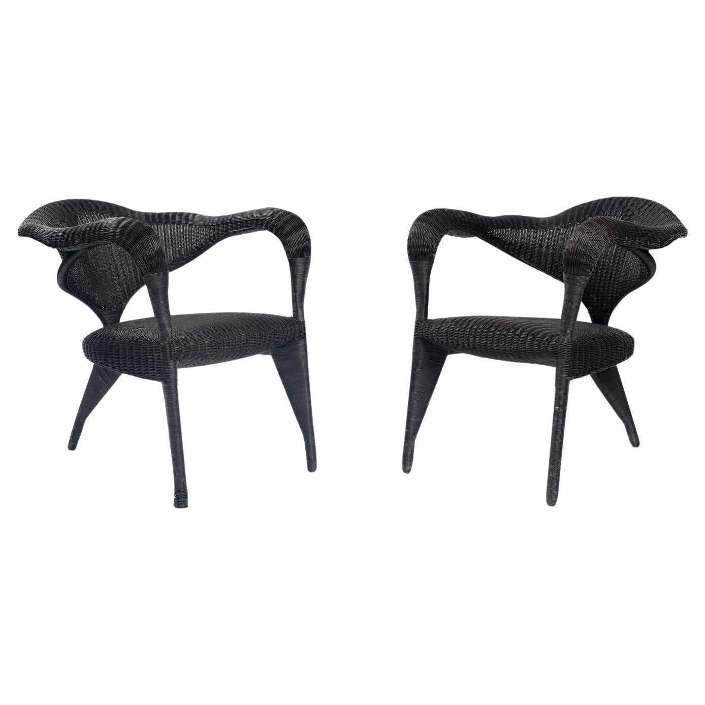 Fauteuil tripode en rotin organique, 2, 1980