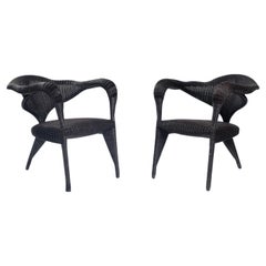 Scultural organic tripod rattan armchair, 2, 1980s