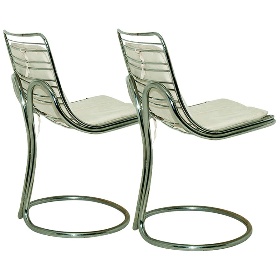Sculptural Tubular, Chromed Metal Pair of Chair, Attributed to Gastone Rinaldi