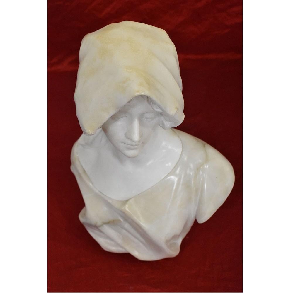 Esculturas Antiguas de Alabastro, Busto Antiguo de Mujer, Escultura Femenina, 19th. French en venta