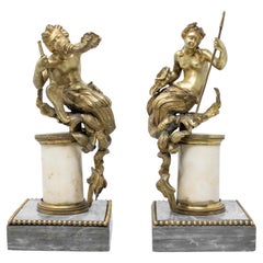 Sculptures en bronze Néréide et Triton 19e siècle