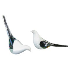 LA MURRINA opaline blown glass sculptures. Pair of Doves. Murano, Italy
