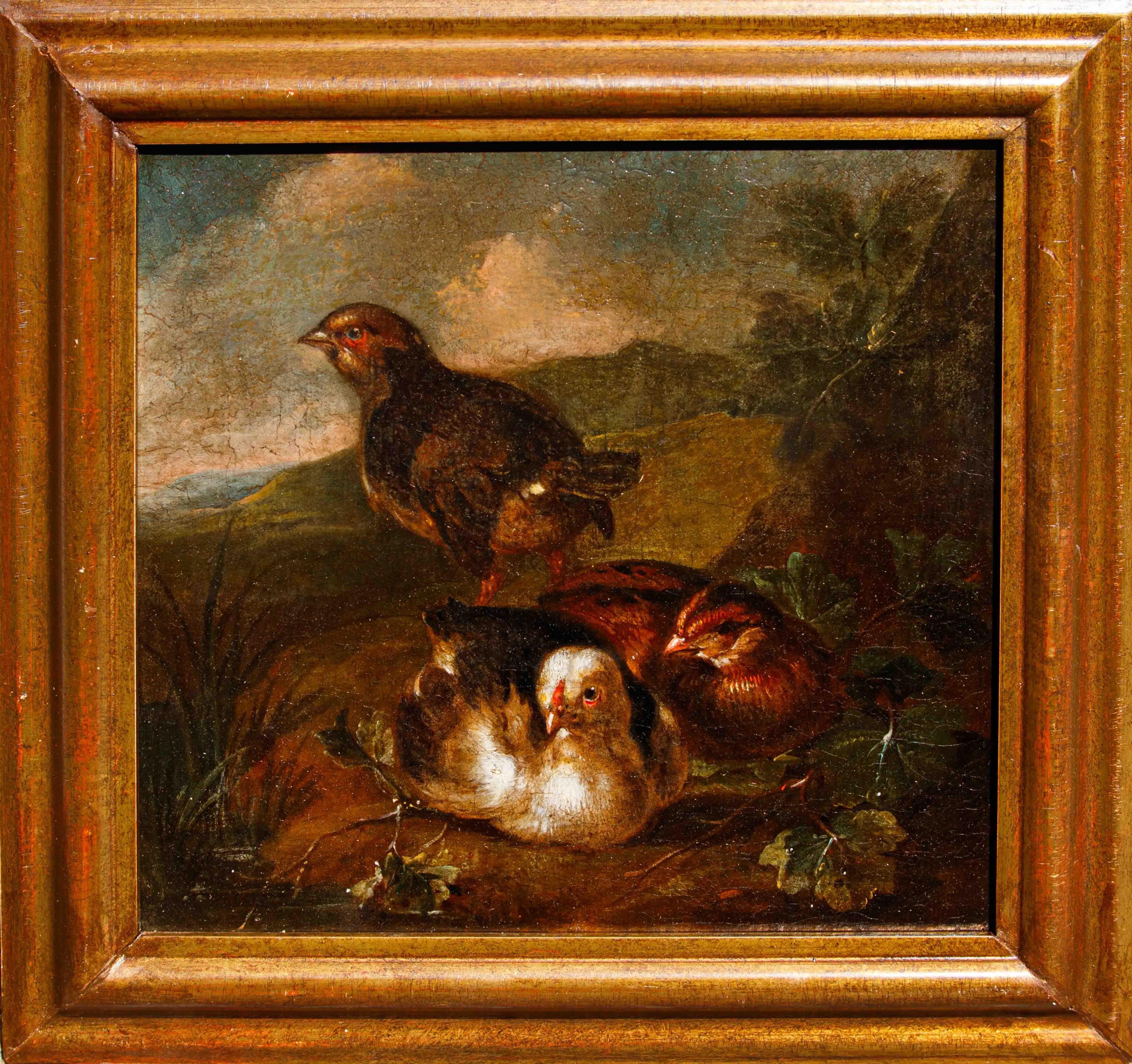 Emilianische Schule, 18. Jahrhundert

Paar lebende Naturen mit Vögeln

Öl auf Leinwand, 28 x 30 cm

Gerahmt, 37 x 38,5 cm

Die norditalienische Malerschule entwickelte bereits im 16. Jahrhundert eine besondere Vorliebe für einen Naturamortismus, der