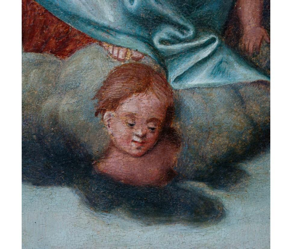 A olio Scuola emiliana, XVIII secolo, Madonna con Bambino in vendita