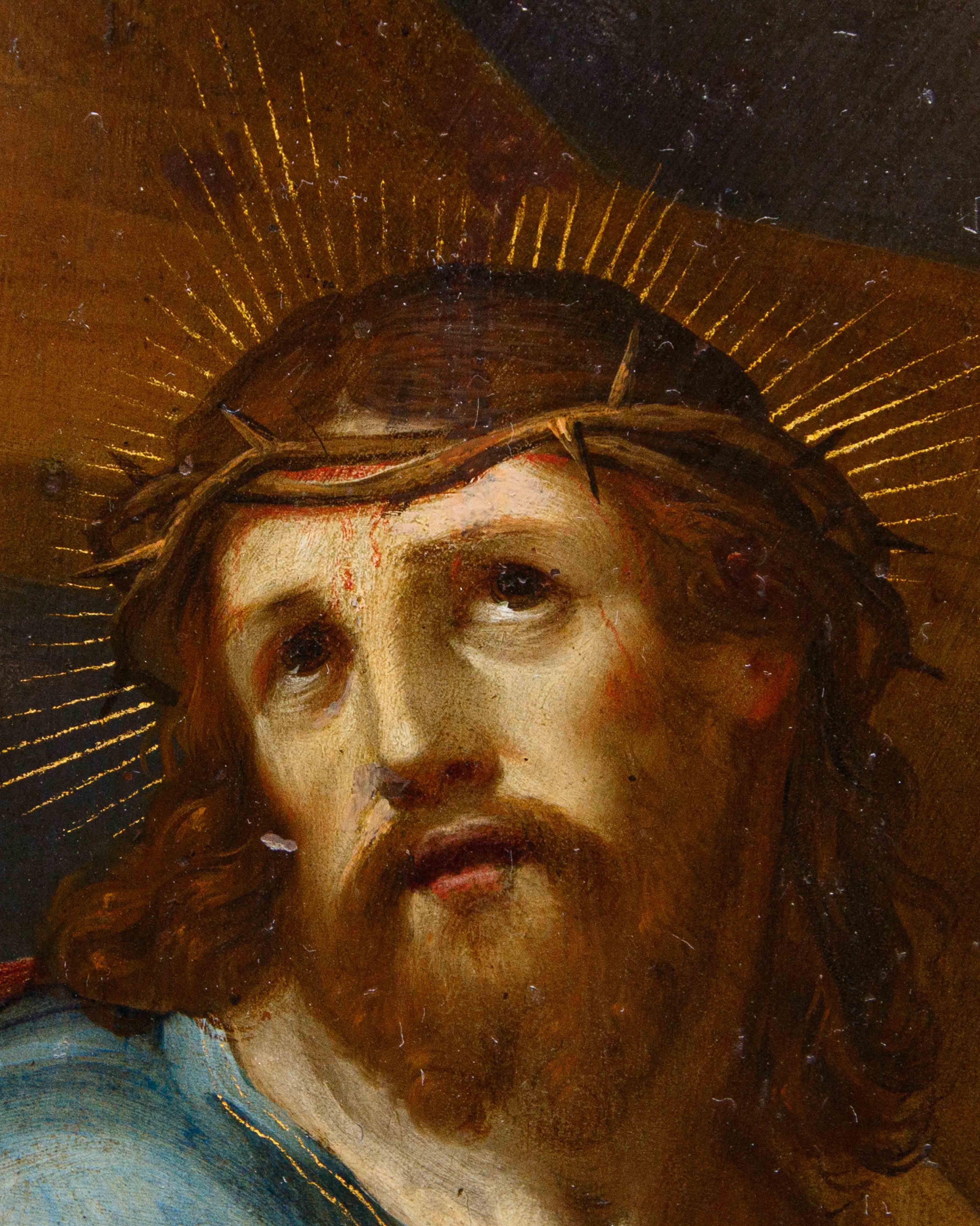 Huilé École flamande, fin du XVIe siècle, Christ portant la croix en vente