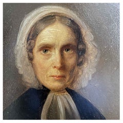 Scuola Fiamminga Ritratto di Donna con Cuffia Copricapo Tardo 1800