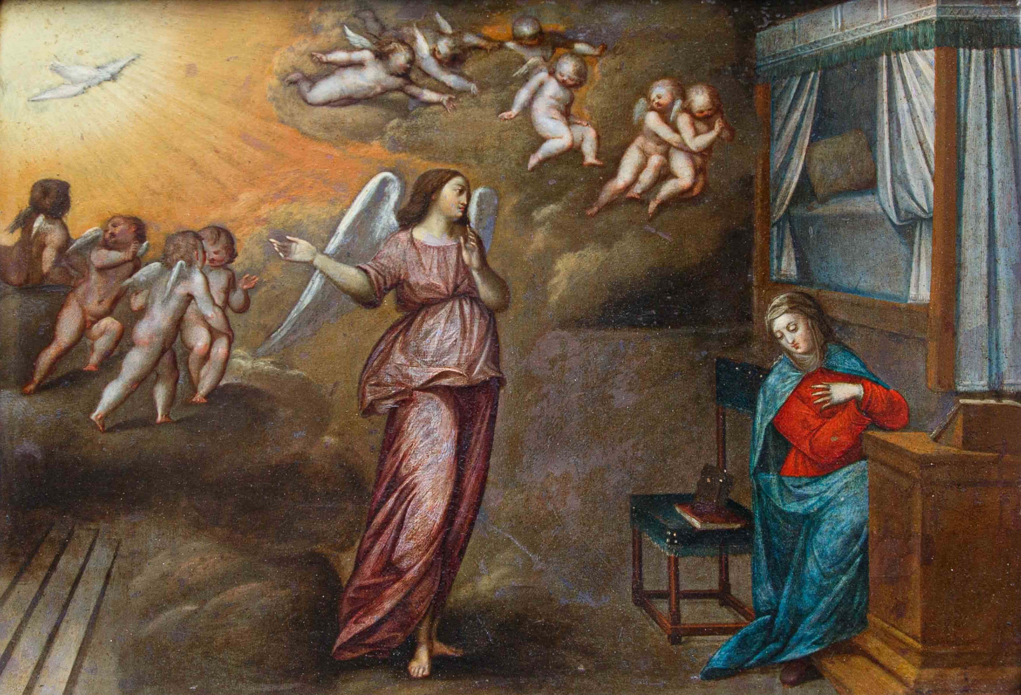 Scuola fiamminga, XVII secolo, Annunciazione in vendita 4