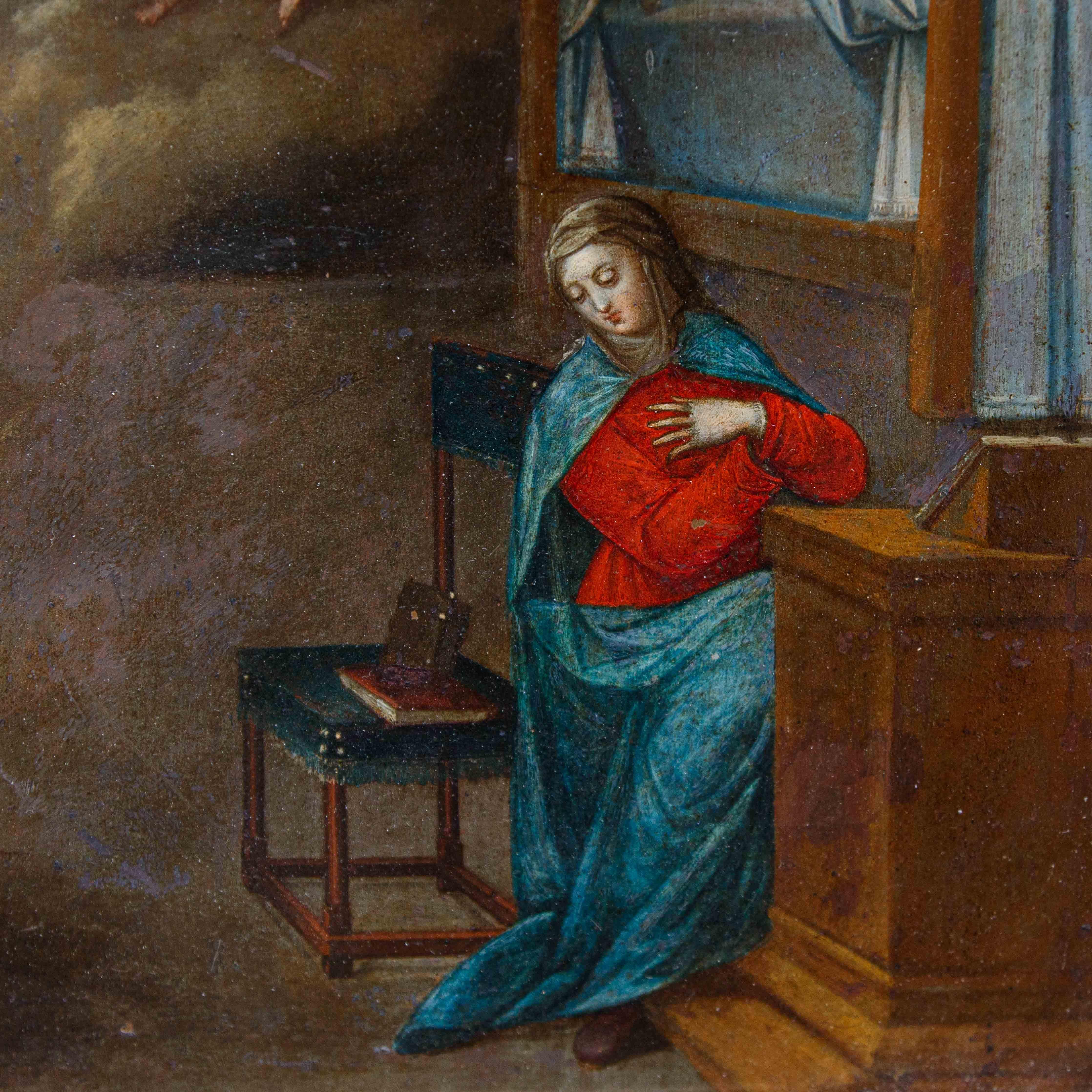 Scuola fiamminga, XVII secolo

Annunciazione 

Olio su rame, cm 28 x 40,5

Con cornice, cm 45 x 57