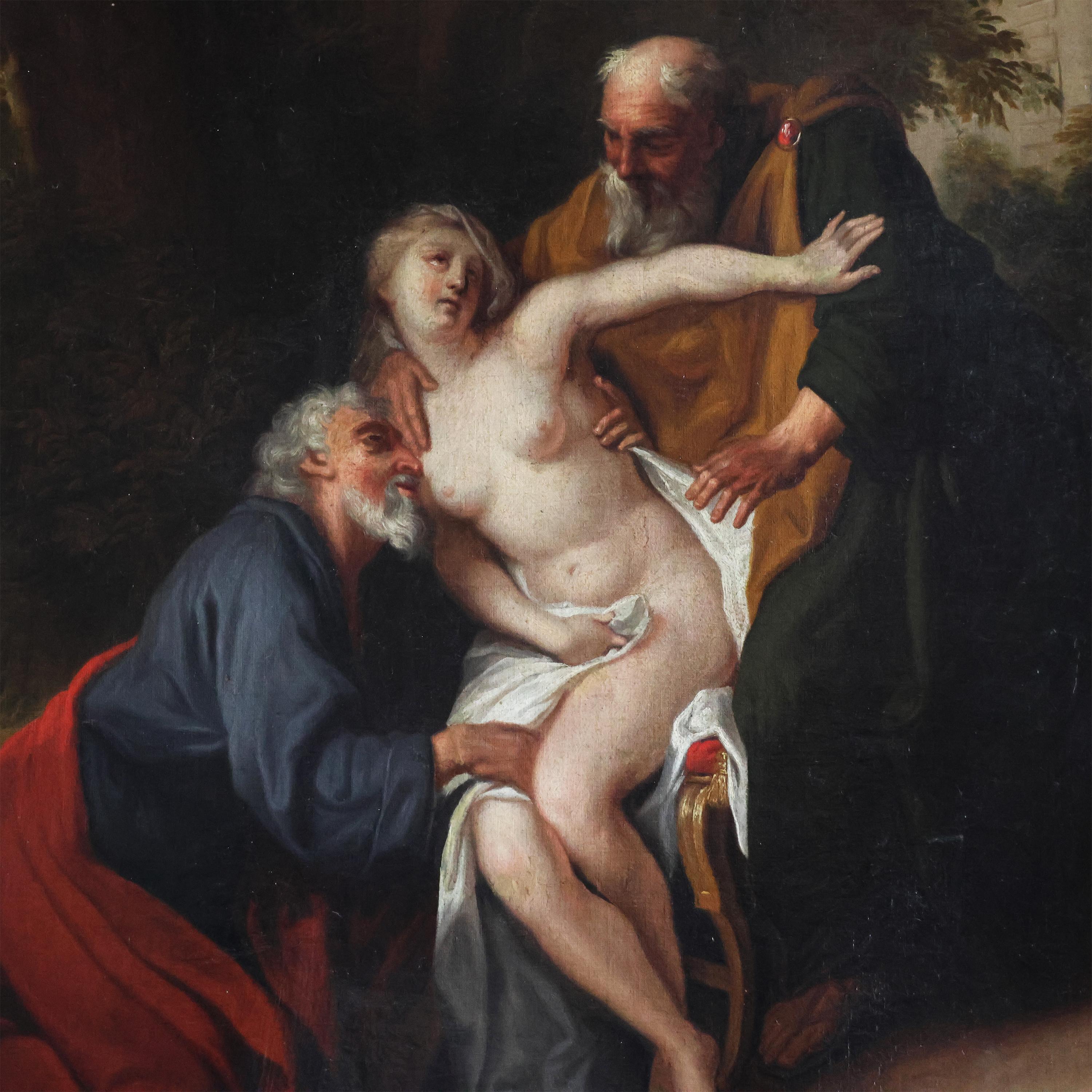 Beschreibung
Susanna und die Oldies
Öl auf Leinwand
cm 62x80

Biblisches Thema aus dem Buch Daniel (Kapitel 13). Es handelt sich um eine Szene, die in der westlichen Kunst häufig dargestellt wird, insbesondere in der Renaissance und im Barock, aber
