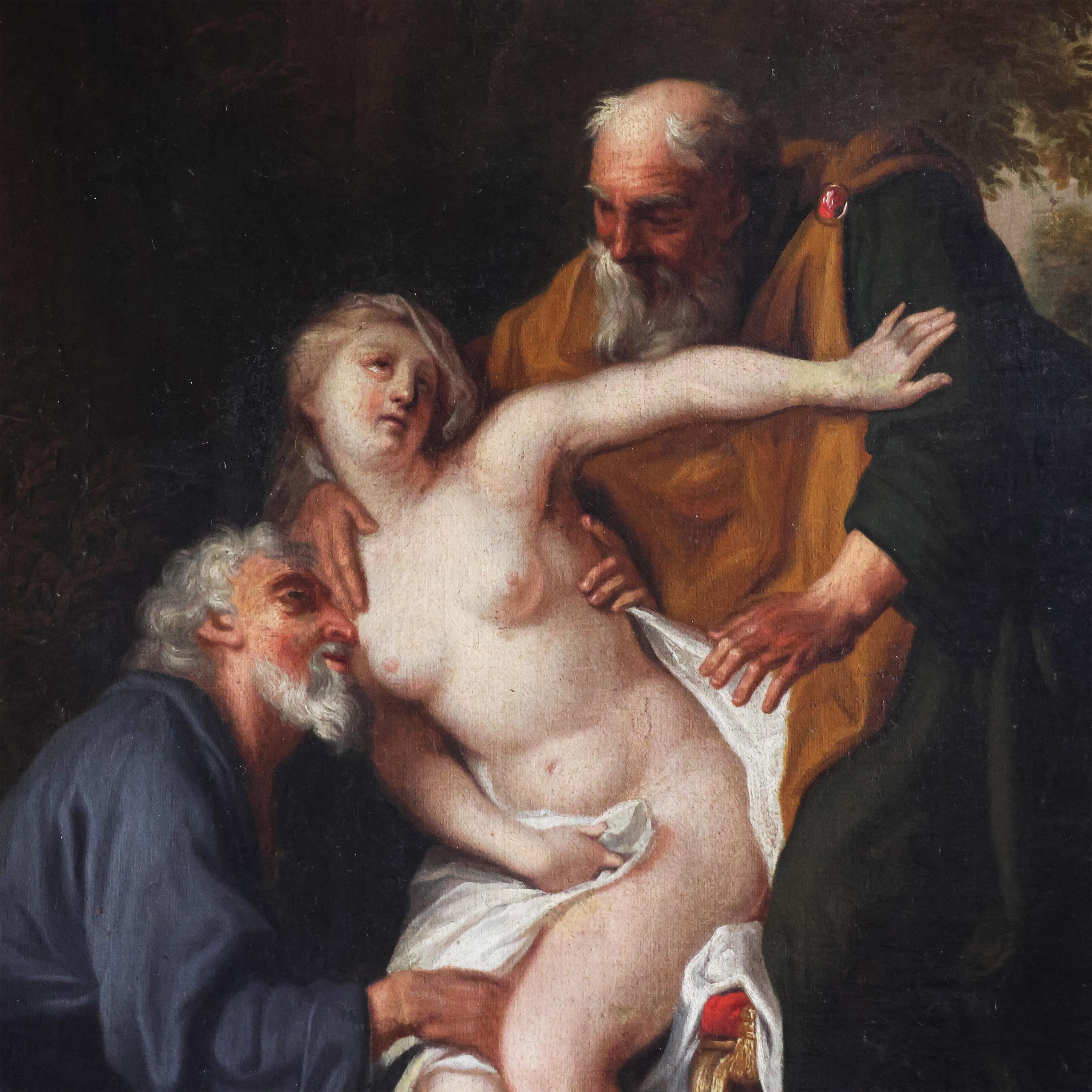 Französische Schule; Susanna und die alten Männer, 18. Jahrhundert, Öl auf Leinwand (Louis XV.) im Angebot