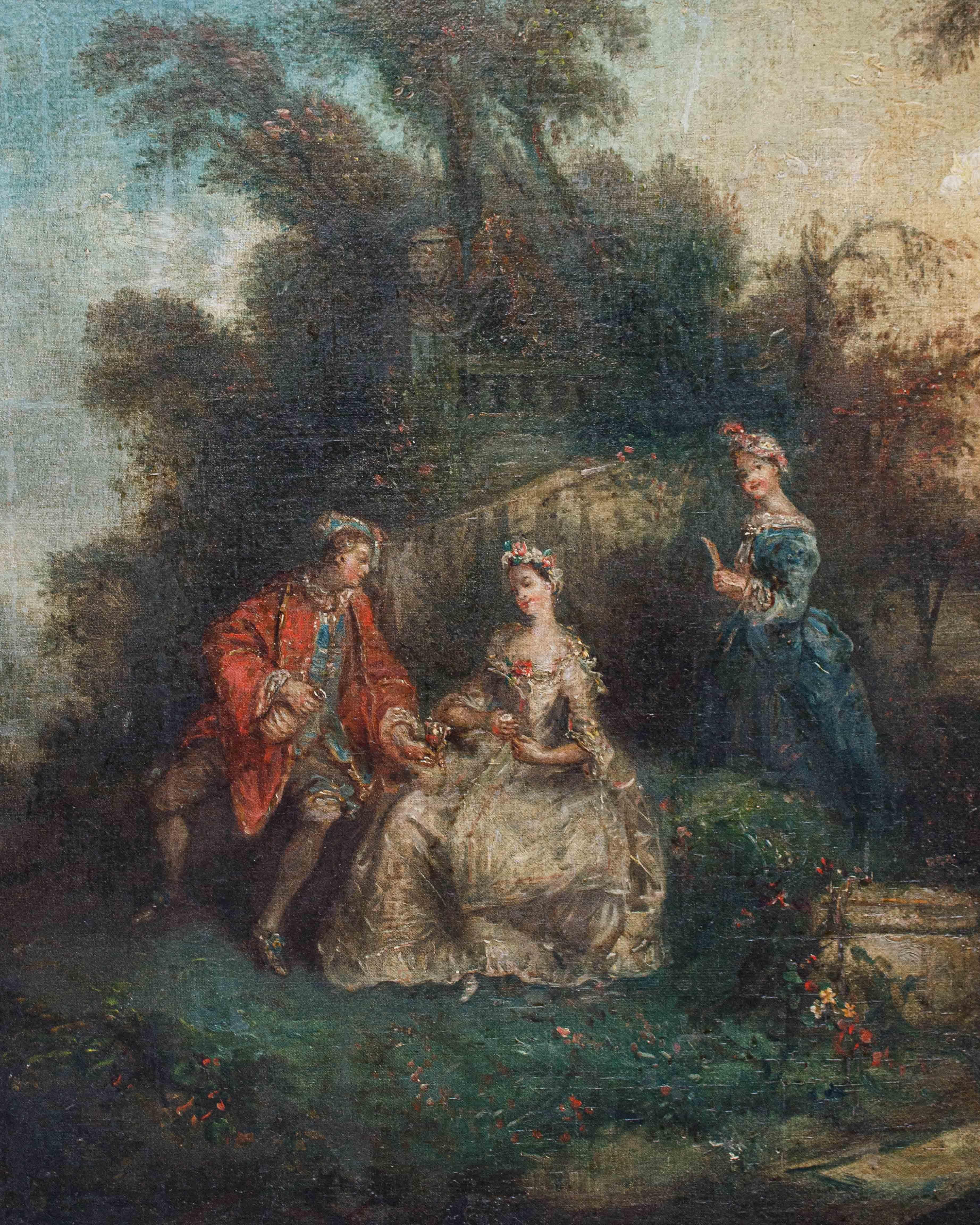 Scuola Francese, XVIII secolo, Giardino con figure en venta 2
