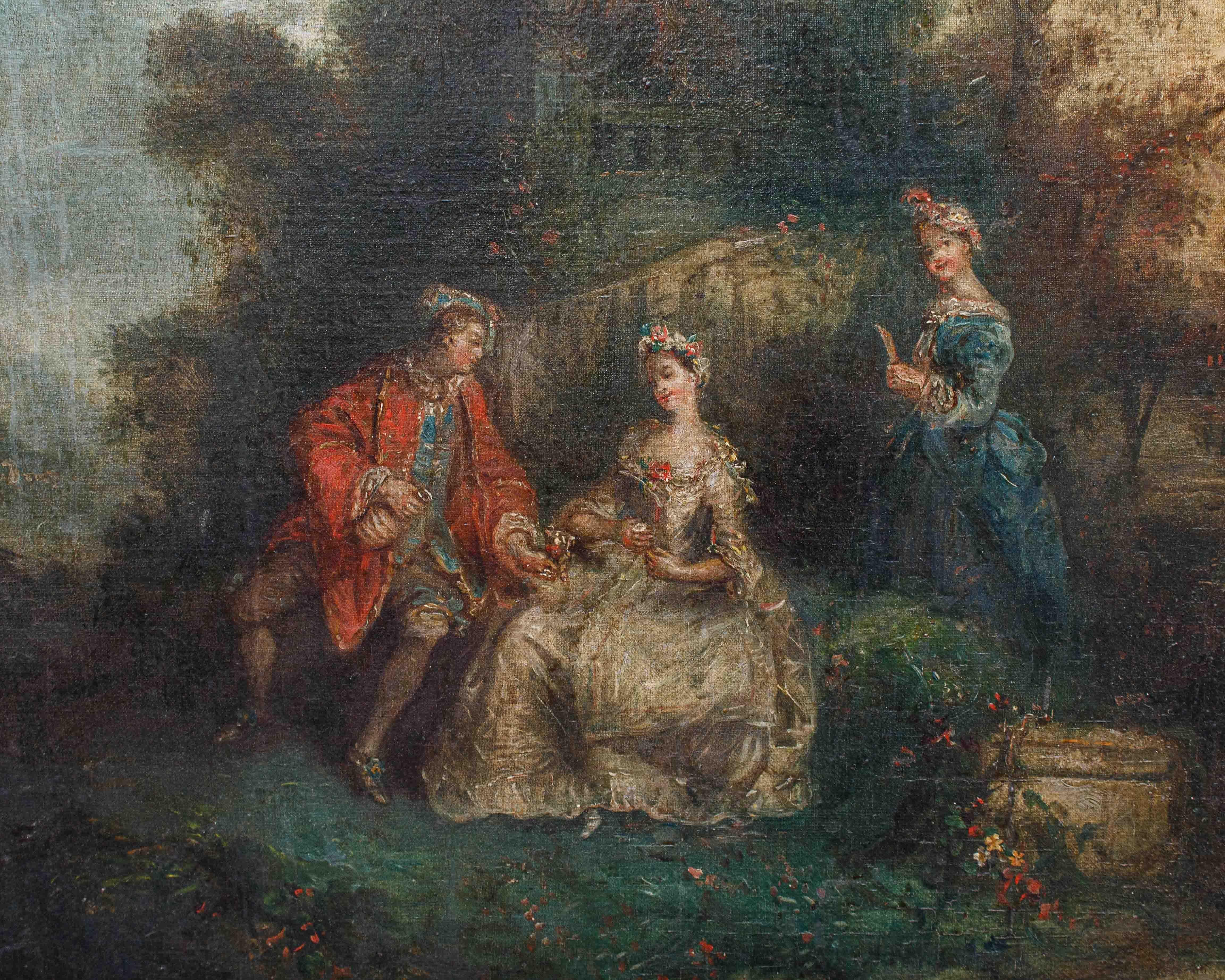 Scuola Francese, XVIII secolo, Giardino con figure en venta 3