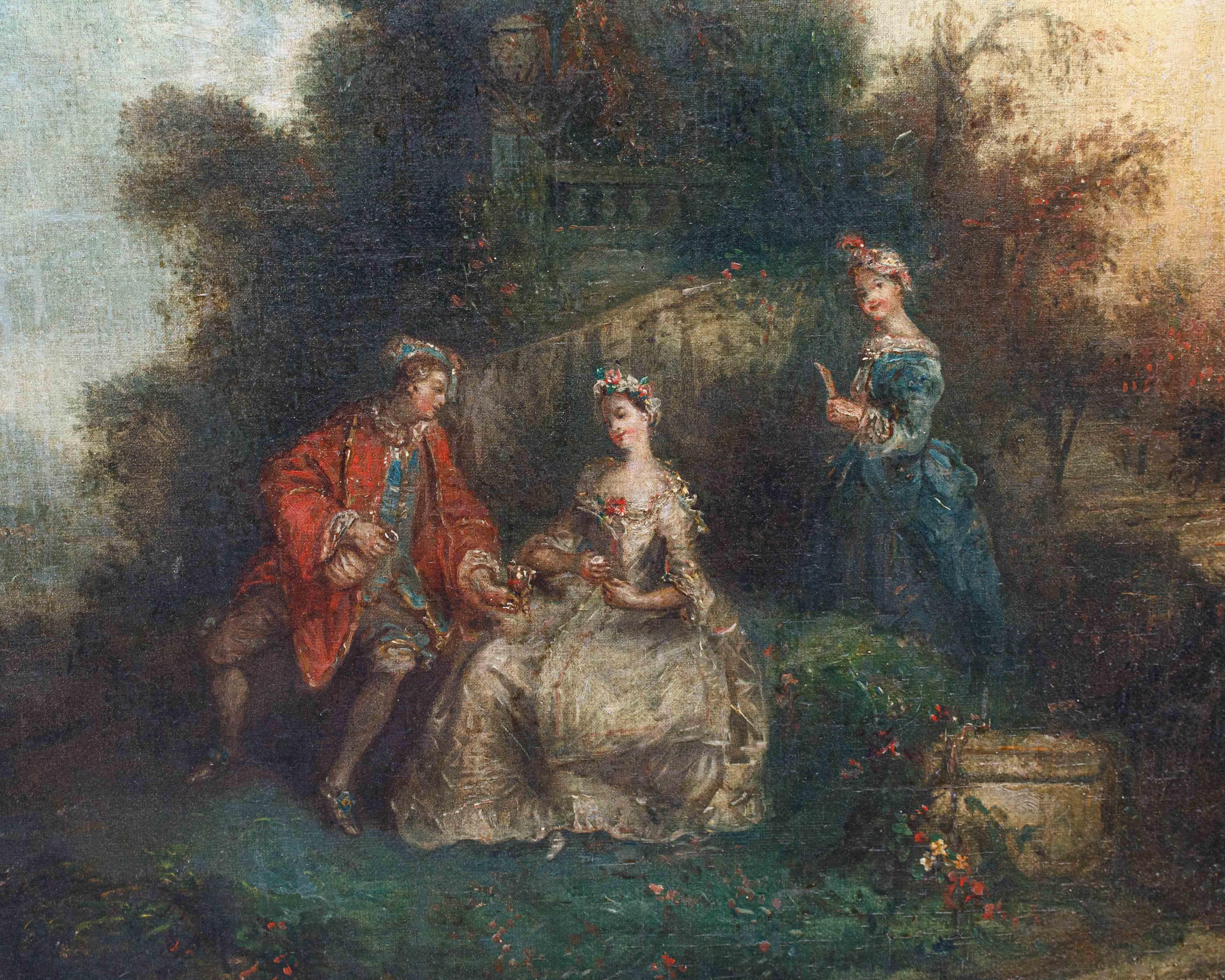 Scuola Francese, XVIII secolo, Giardino con figure French en venta