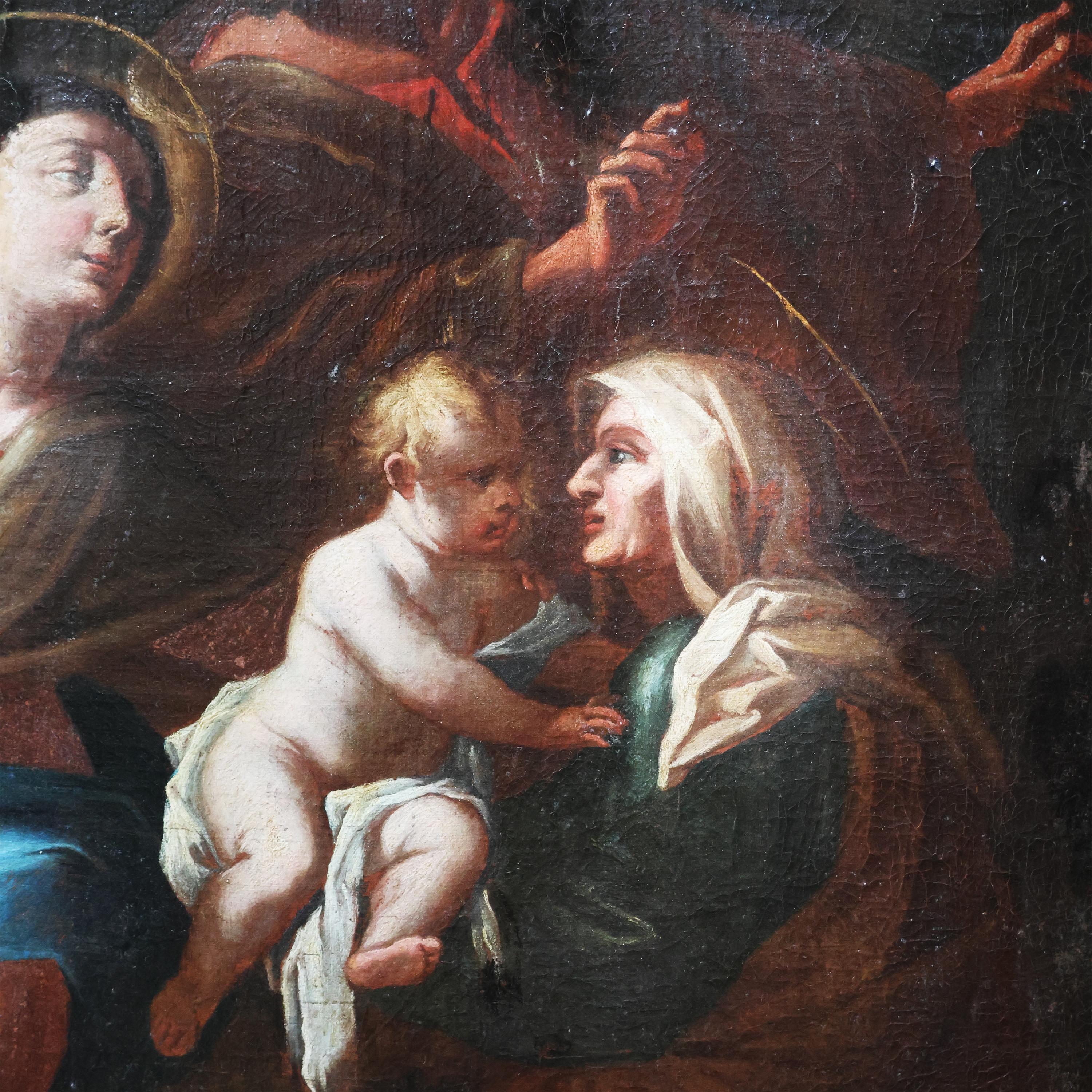 Italienische Schule; Heilige Familie mit der Heiligen Anna, 17.-18. Jahrhundert, Öl auf Leinwand (Louis XIV.) im Angebot